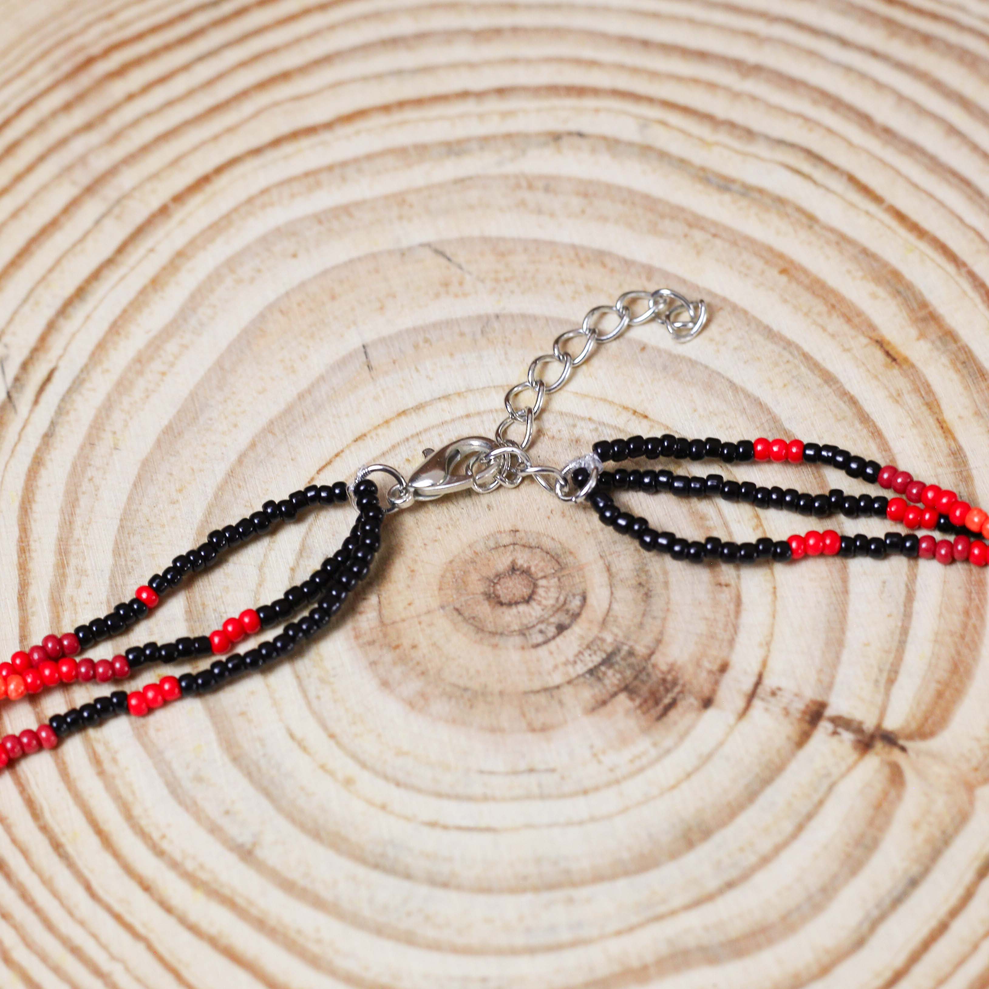 Sunset Harmony Beaded Necklace and Bracelets Set – Red, Orange, Yellow, and Black Design