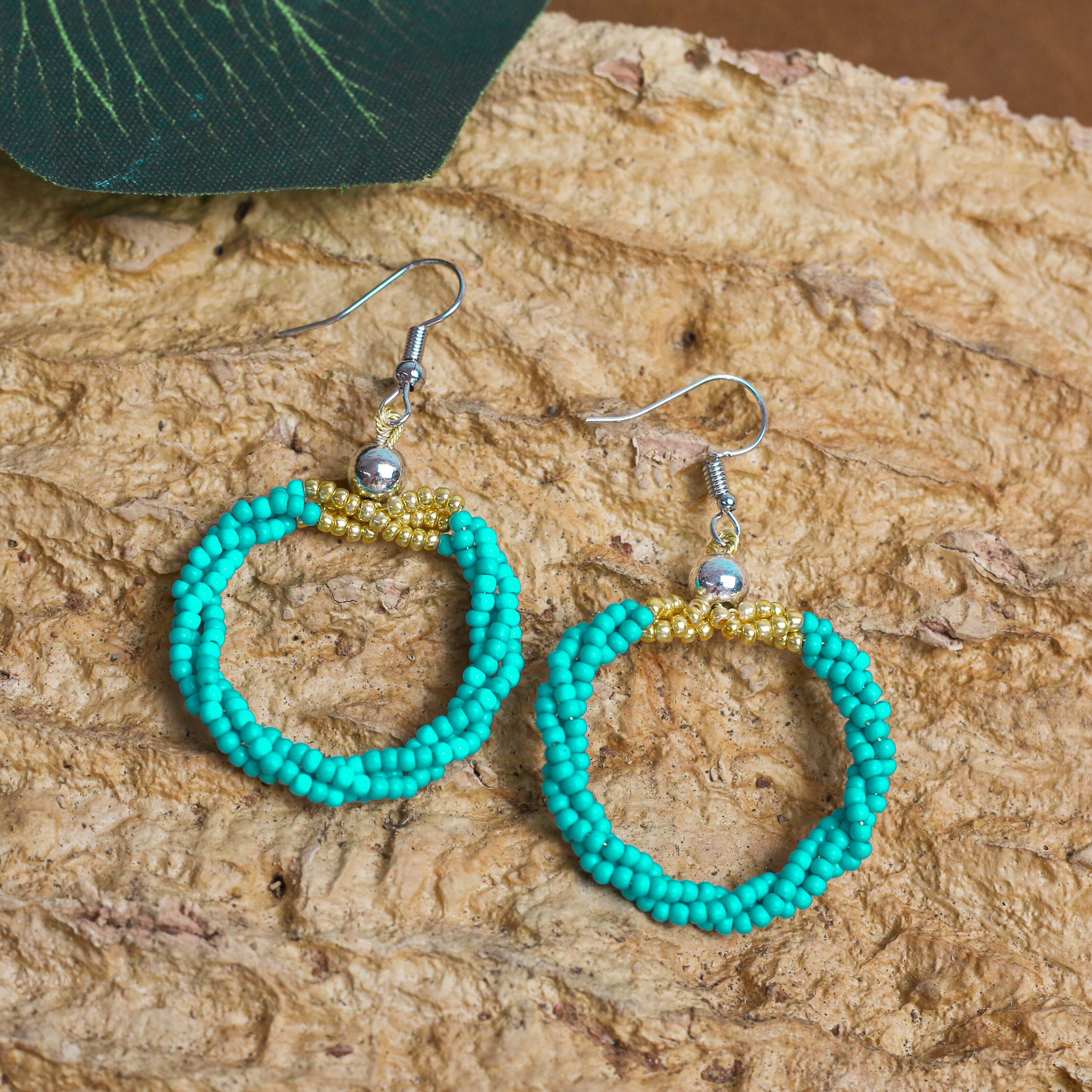 SALE 50% OFF - Turquoise Beaded Hoop Earrings