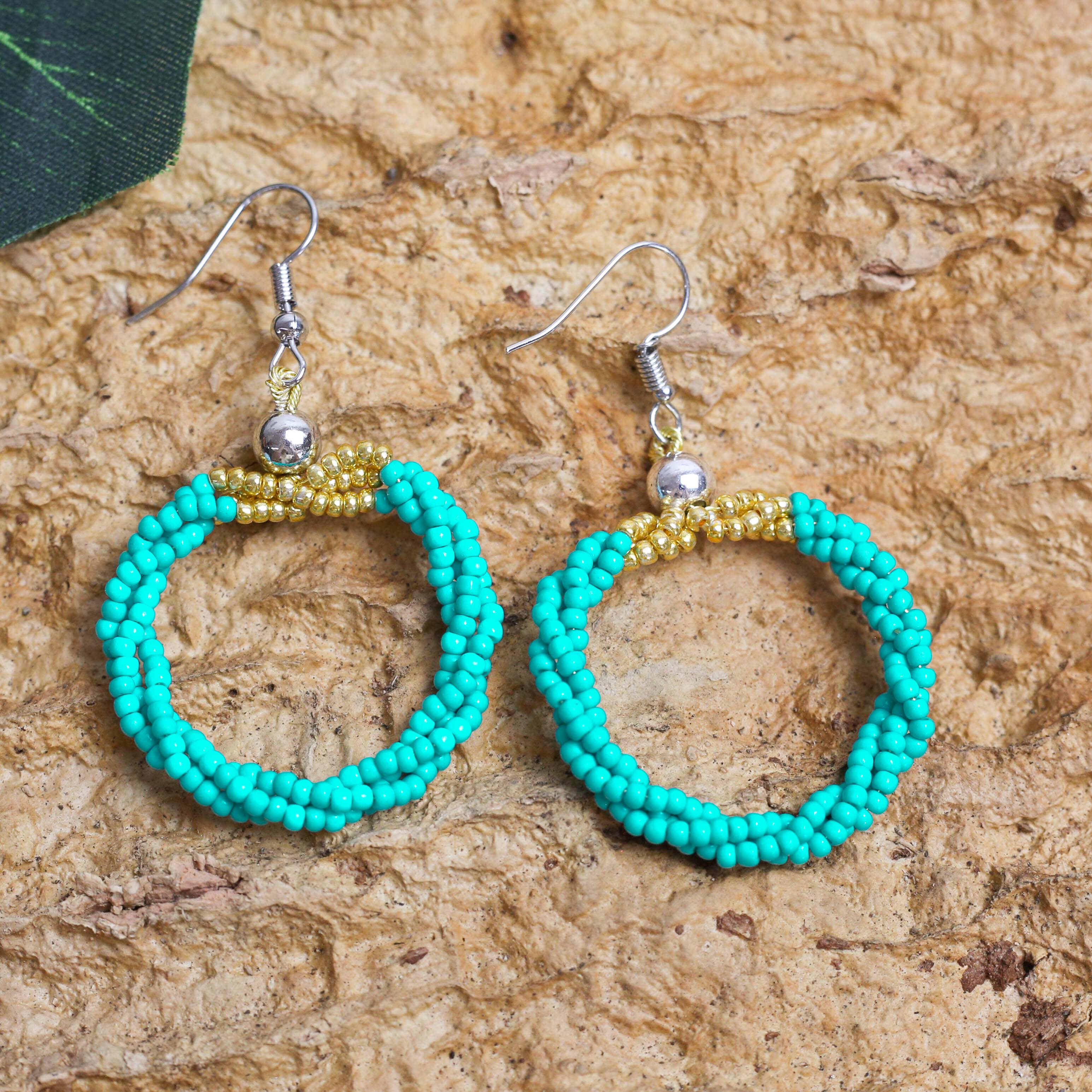 SALE 50% OFF - Turquoise Beaded Hoop Earrings