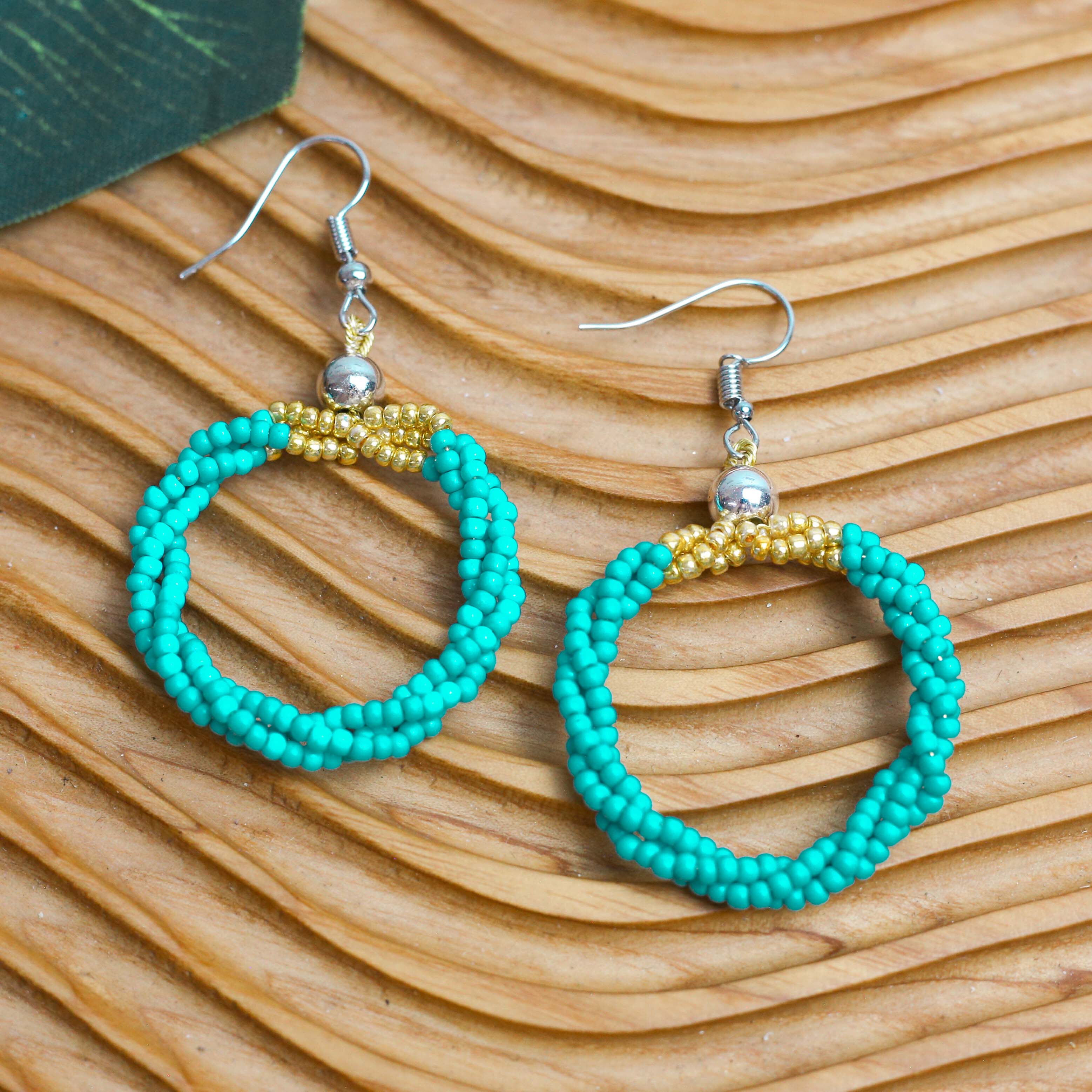 SALE 50% OFF - Turquoise Beaded Hoop Earrings