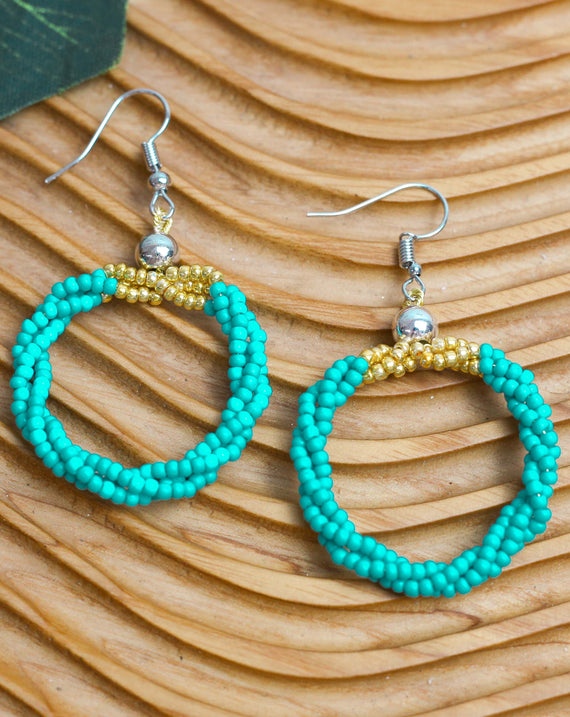 SALE 50% OFF - Turquoise Beaded Hoop Earrings