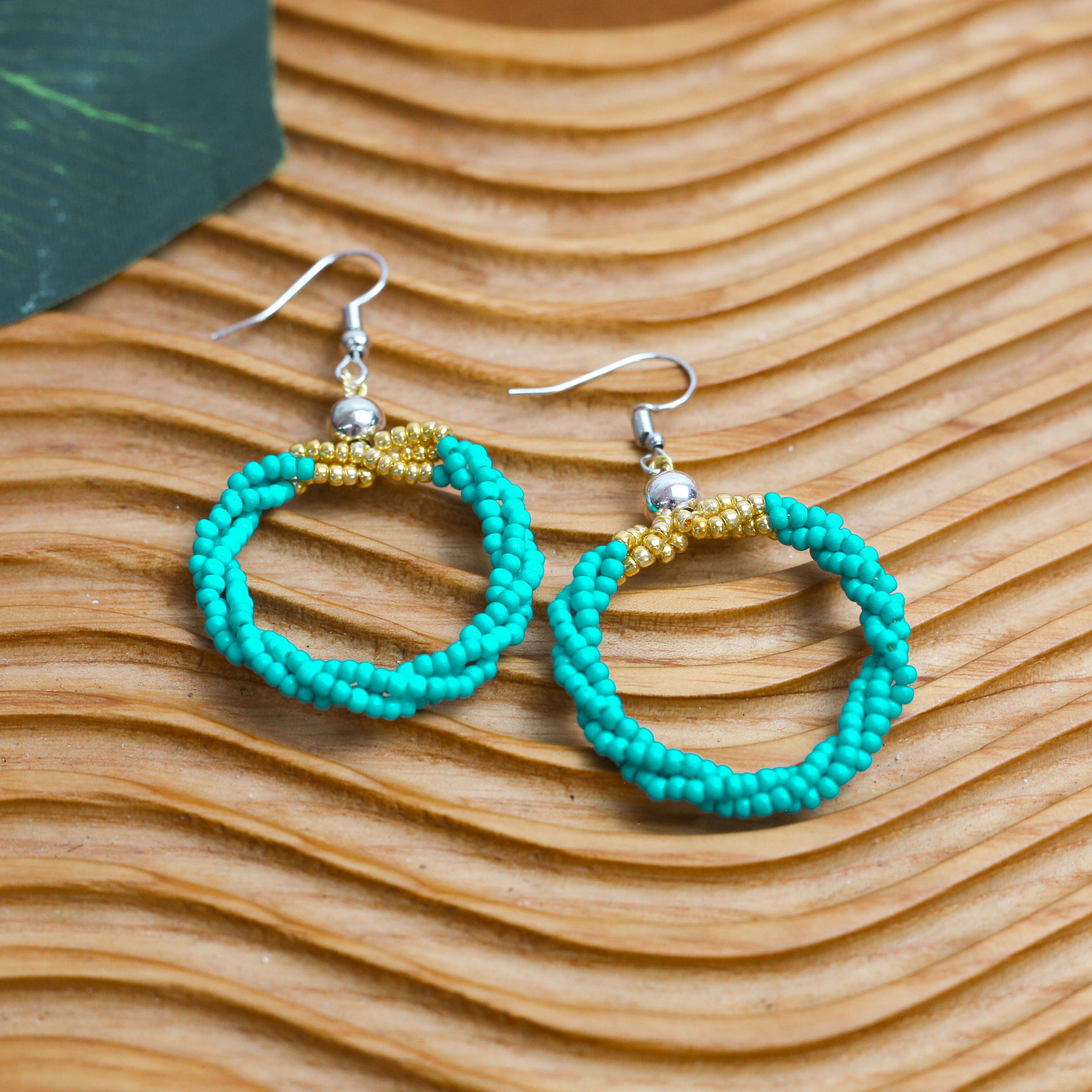 SALE 50% OFF - Turquoise Beaded Hoop Earrings