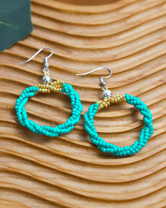 SALE 50% OFF - Turquoise Beaded Hoop Earrings