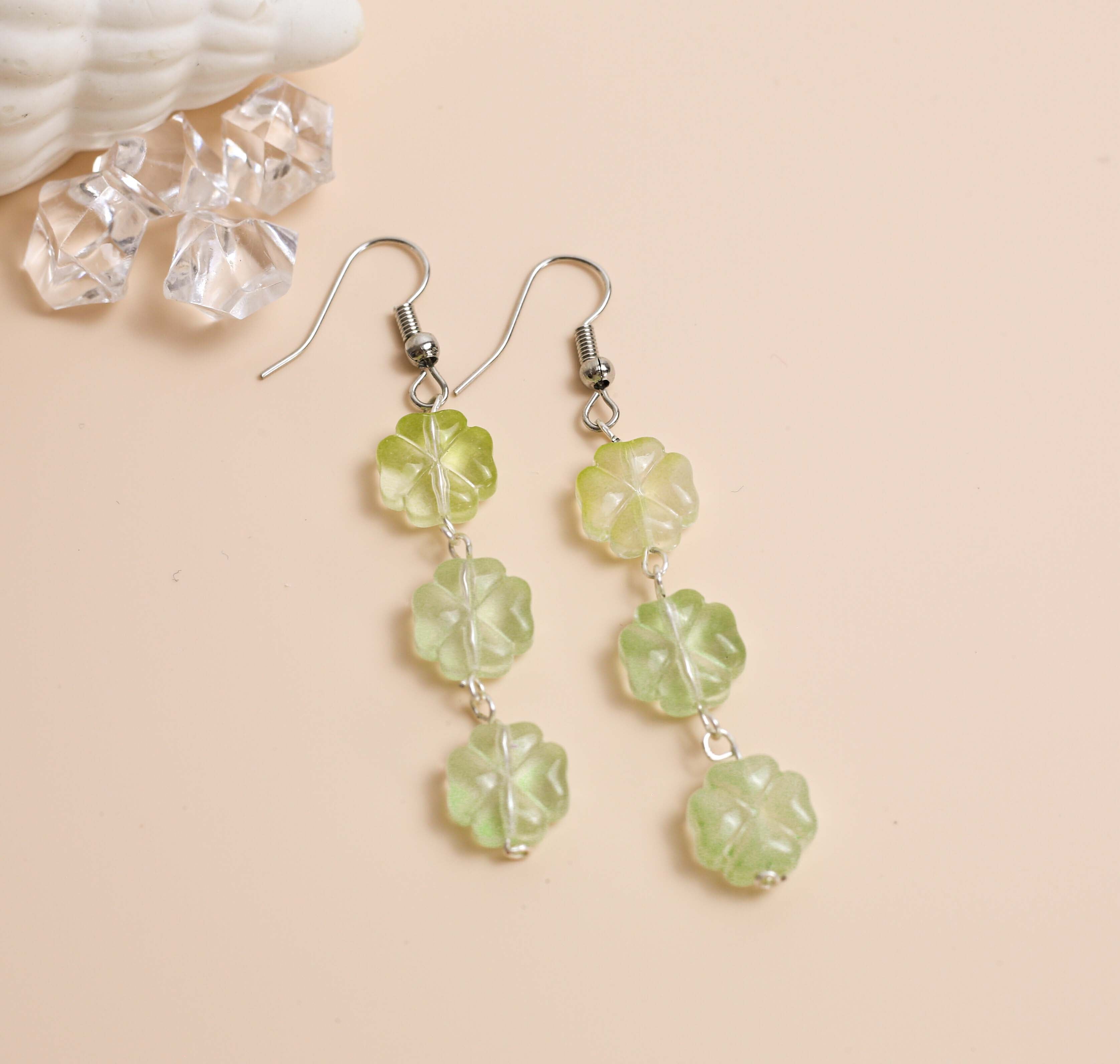 Delicate Green Floral Drop Earrings