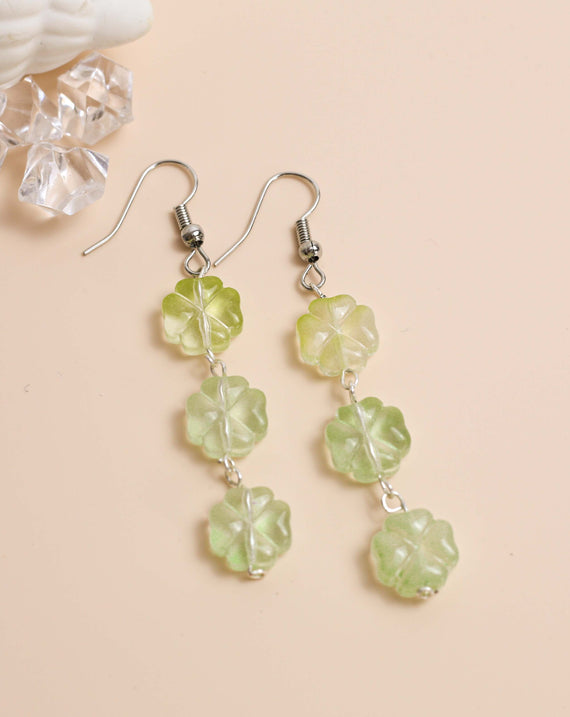 Delicate Green Floral Drop Earrings