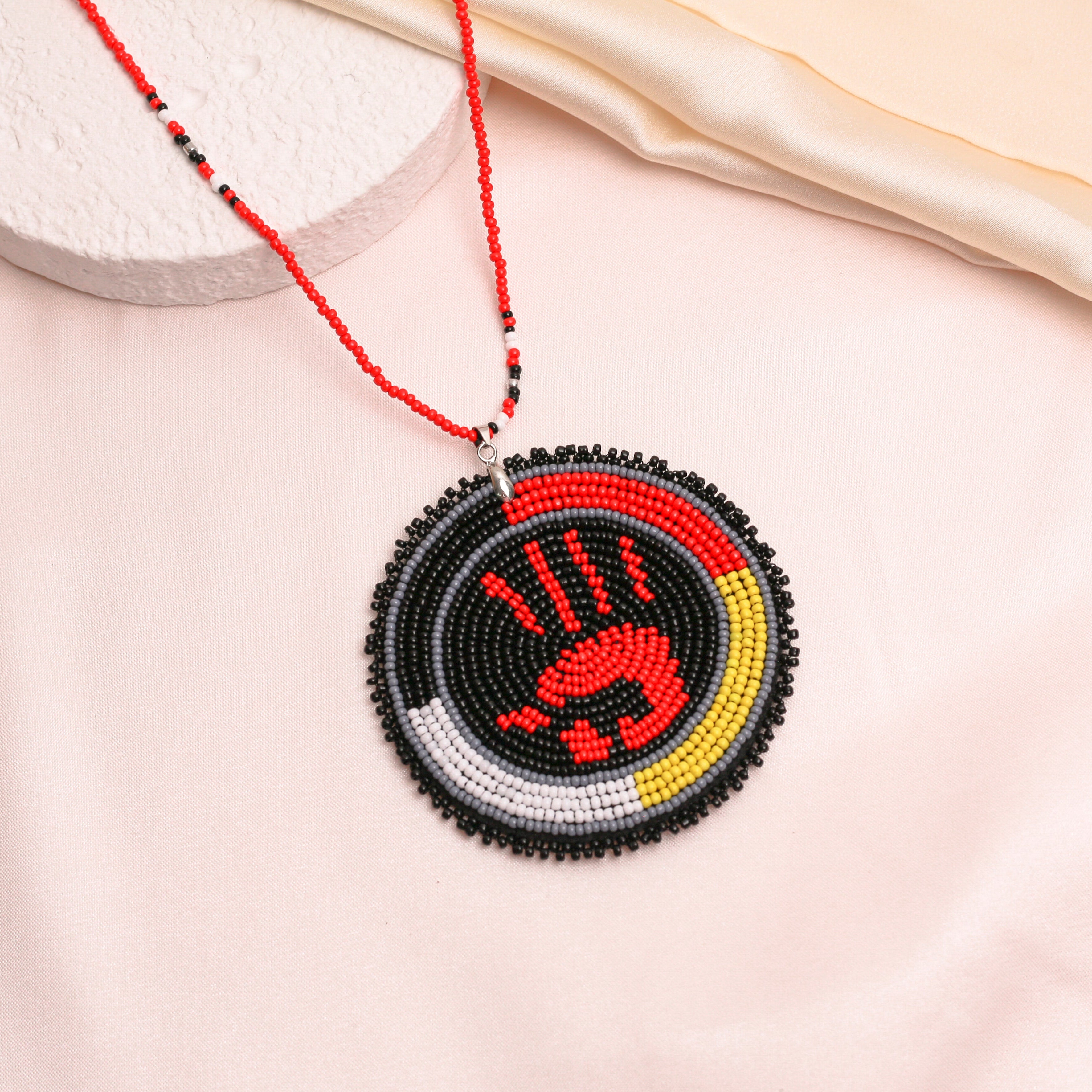 SALE 50% OFF - MMIW Handprint Handmade Beaded Patch Necklace Pendant