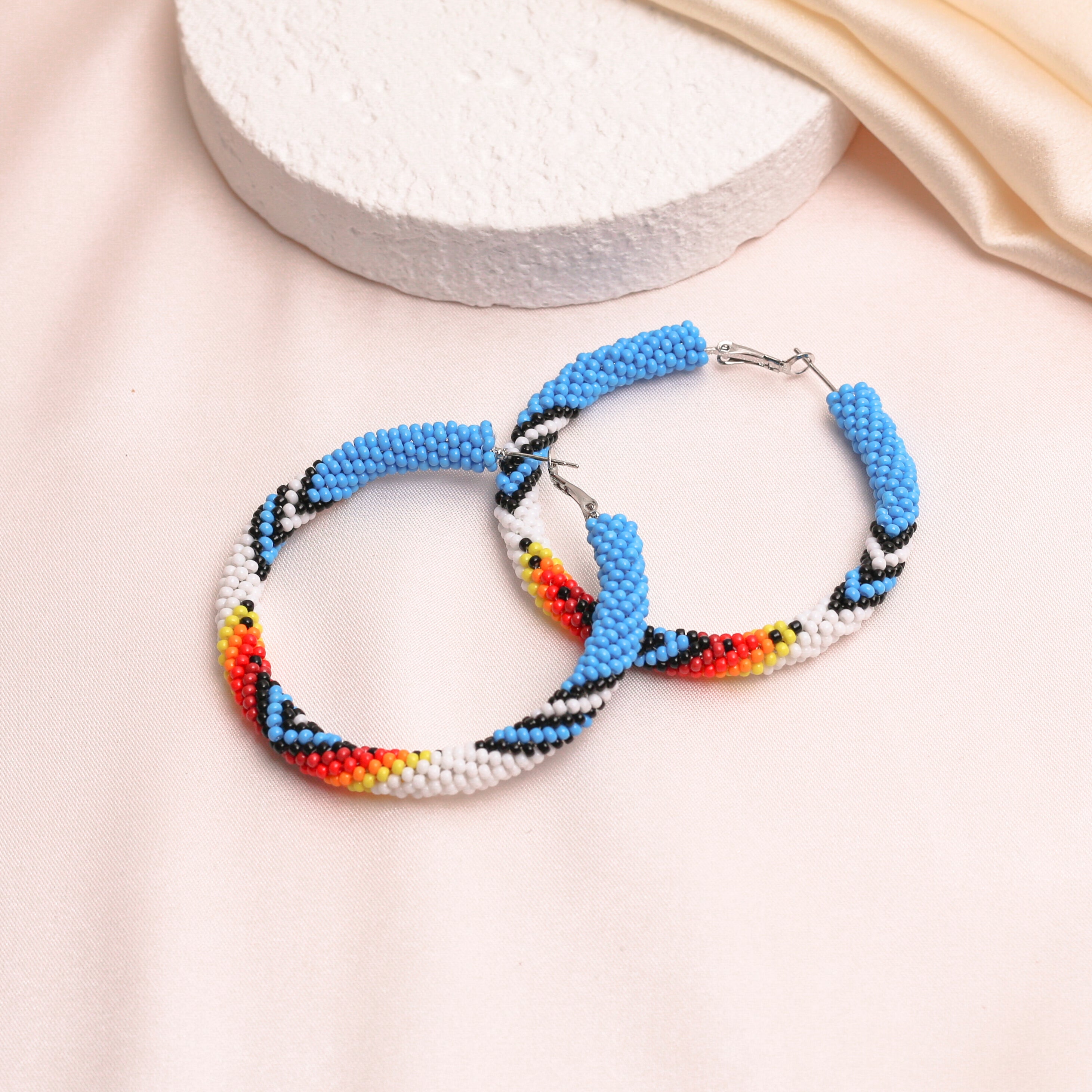 SALE 50% OFF - Handmade Dark Blue Pattern Beaded Earrings for Women