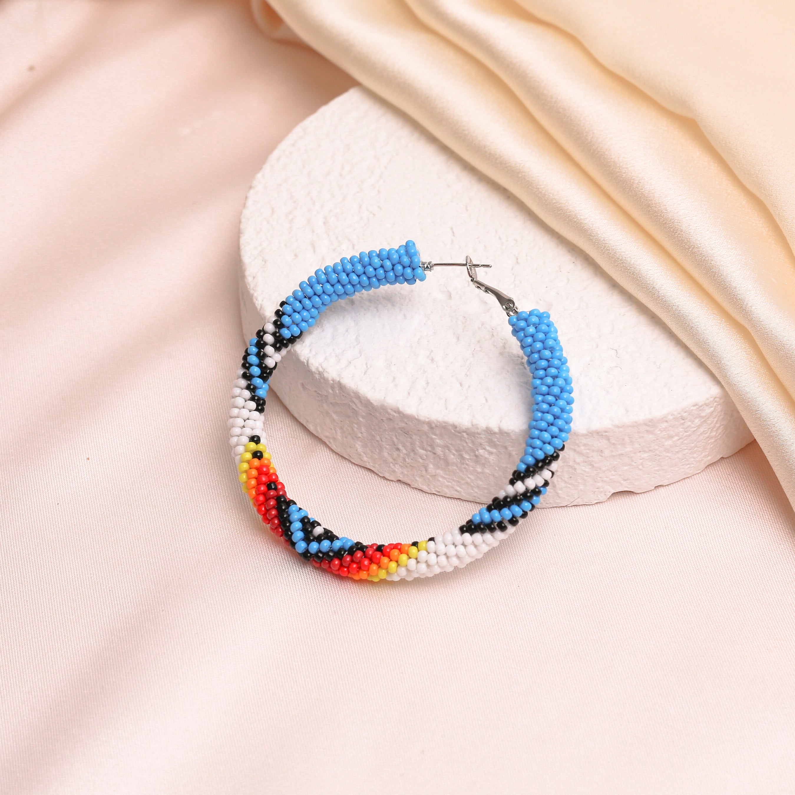 SALE 50% OFF - Handmade Dark Blue Pattern Beaded Earrings for Women