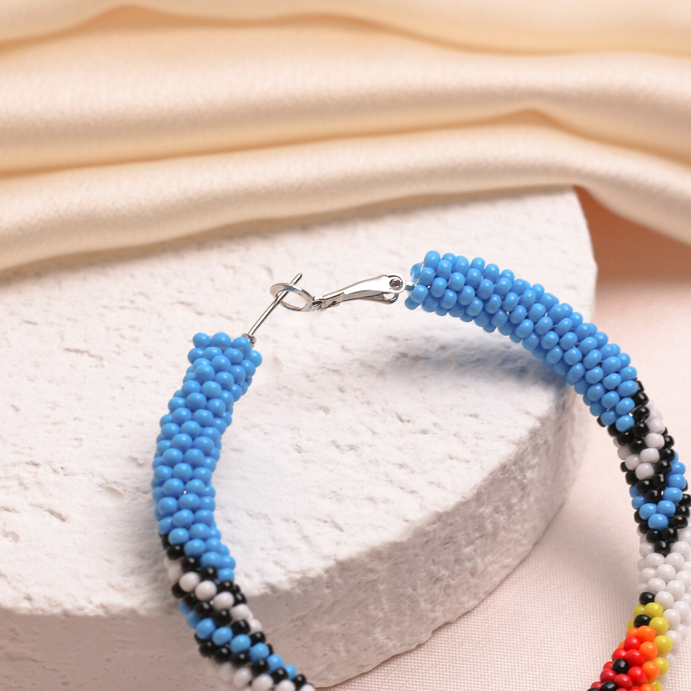 SALE 50% OFF - Handmade Dark Blue Pattern Beaded Earrings for Women