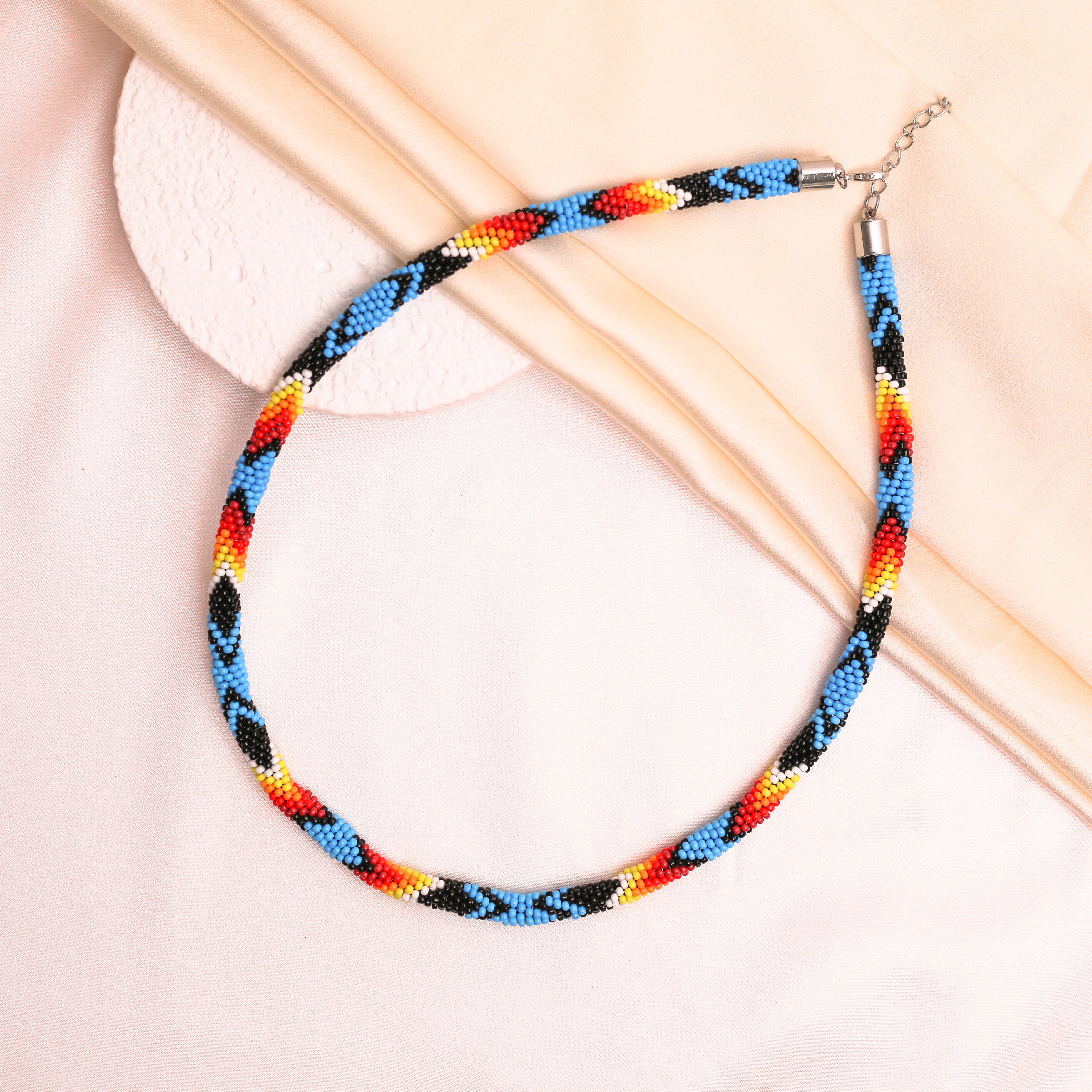 SALE 50% OFF - Dark Blue Beaded Long Necklace Handmade Native American Style for Women