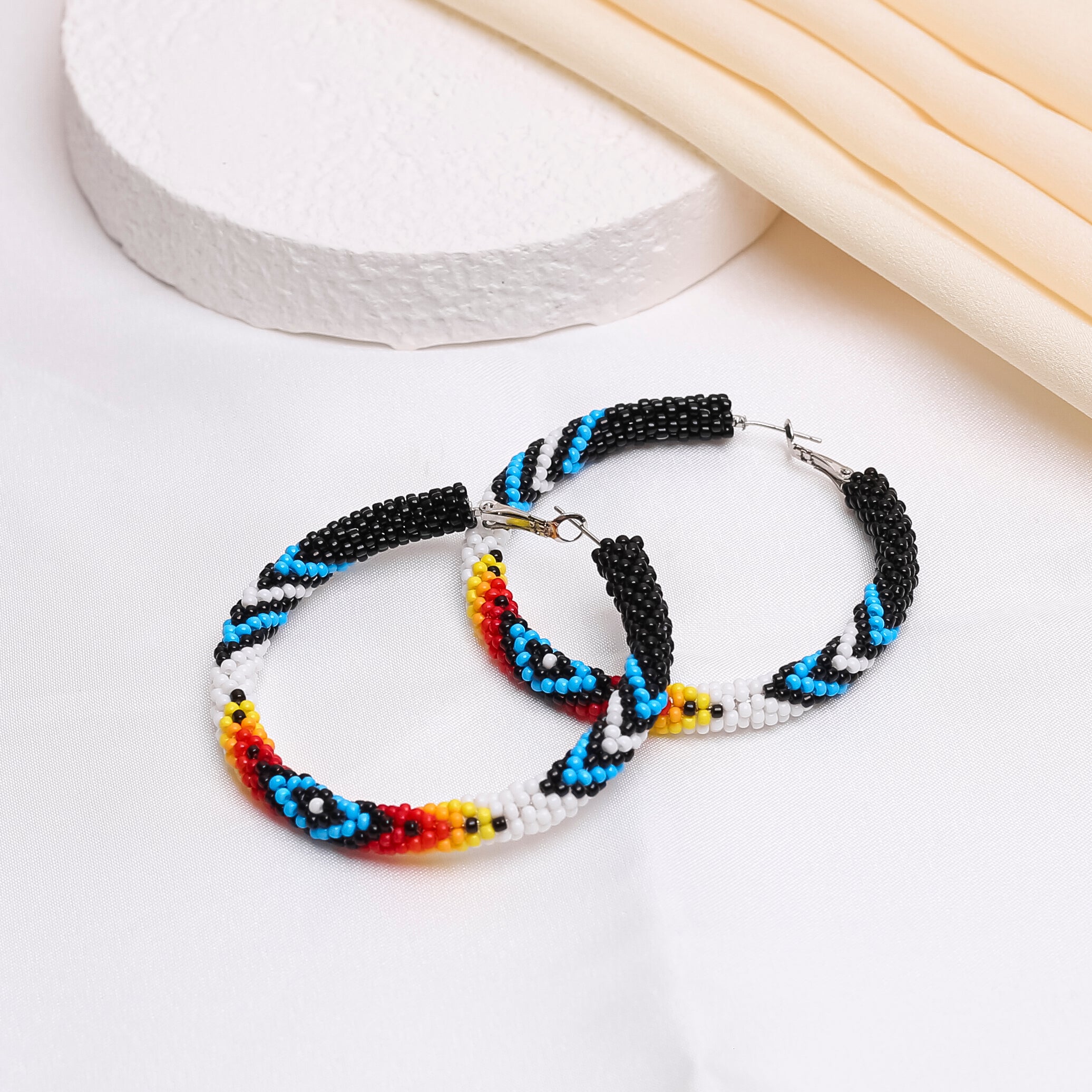 SALE 50% OFF - Handmade Black Dusk Pattern Beaded Earrings for Women