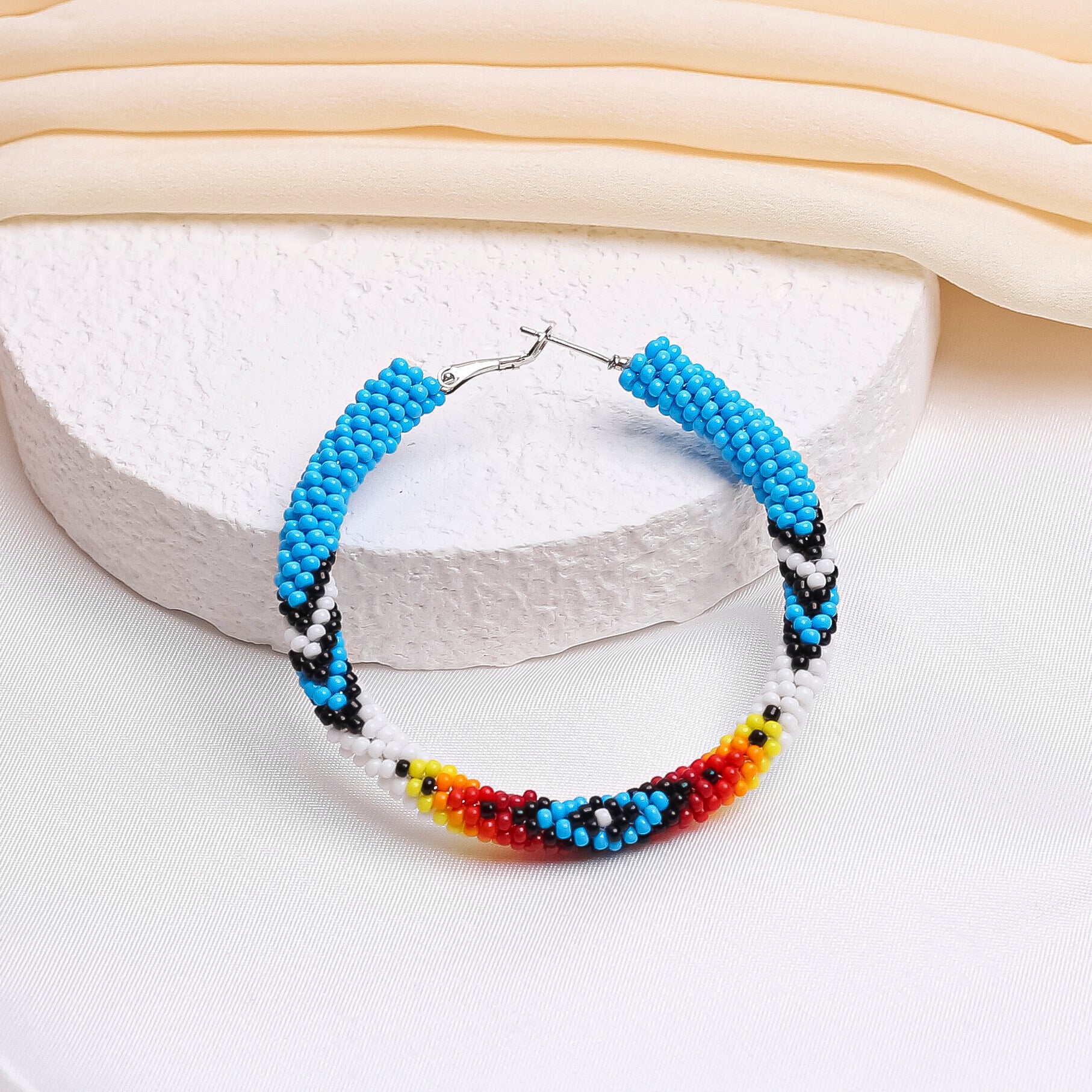 SALE 50% OFF - Handmade Dark Blue Pattern Beaded Earrings for Women