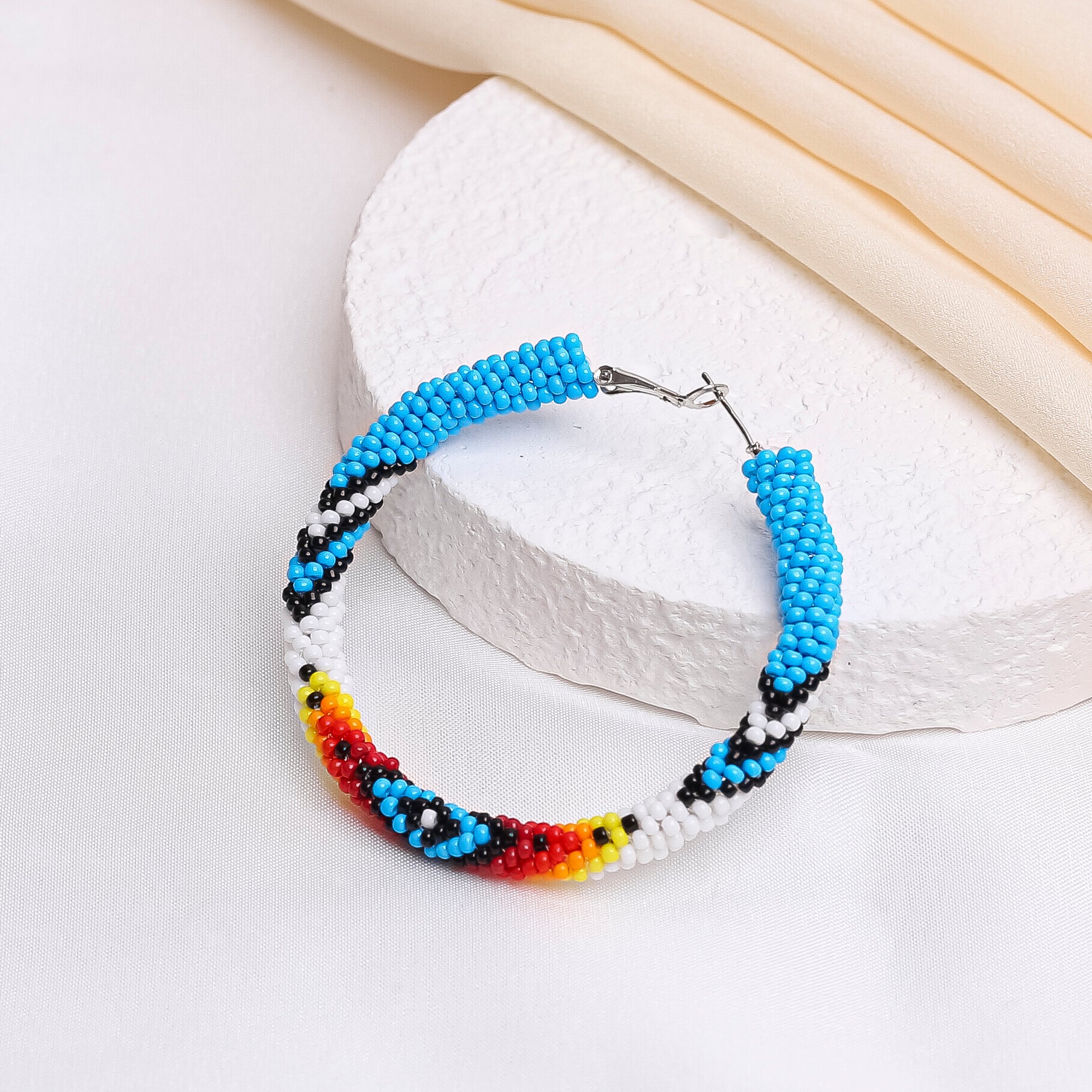 SALE 50% OFF - Handmade Dark Blue Pattern Beaded Earrings for Women