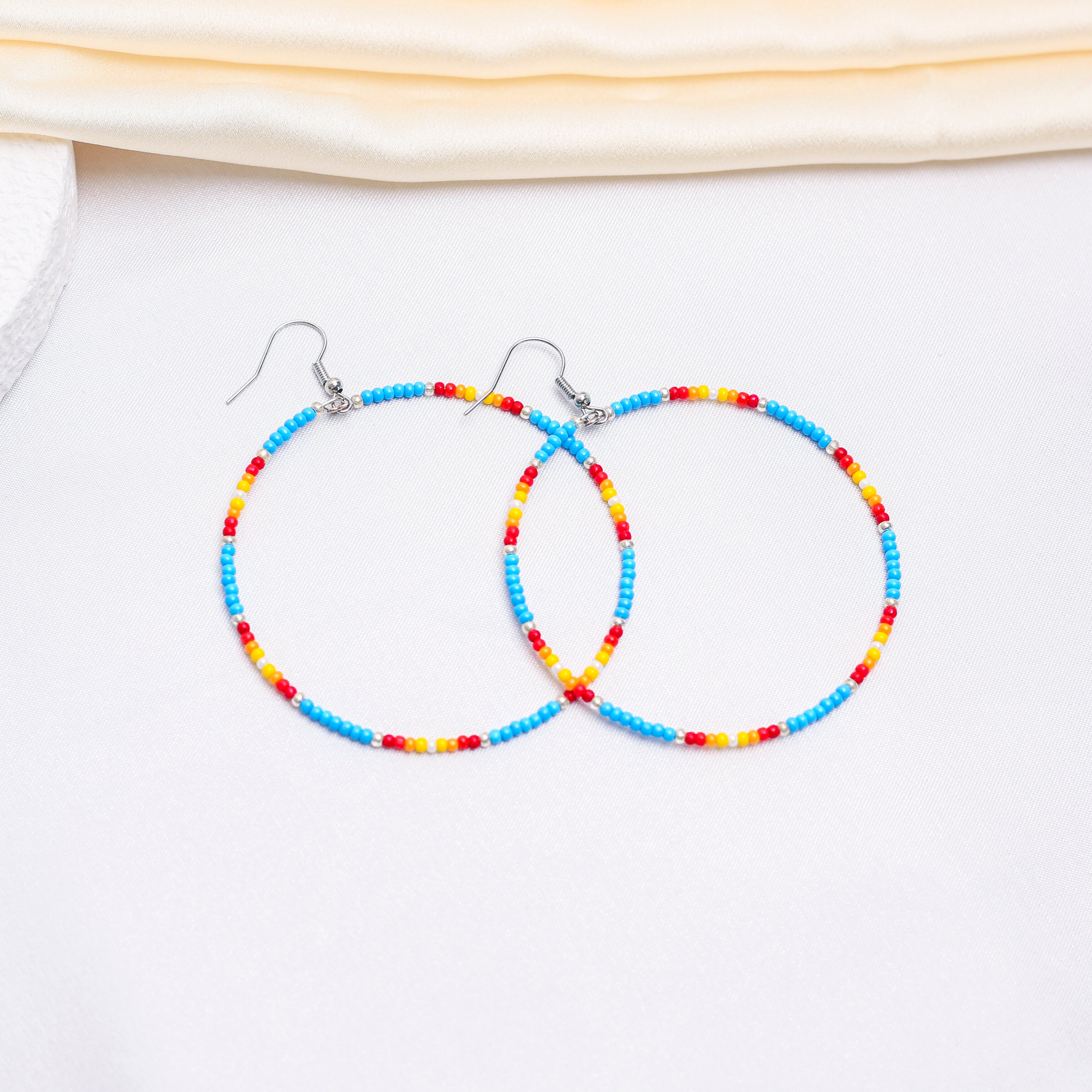 SALE 50% OFF - Blue Round Pattern Beaded Handmade Hoop Earrings For Women