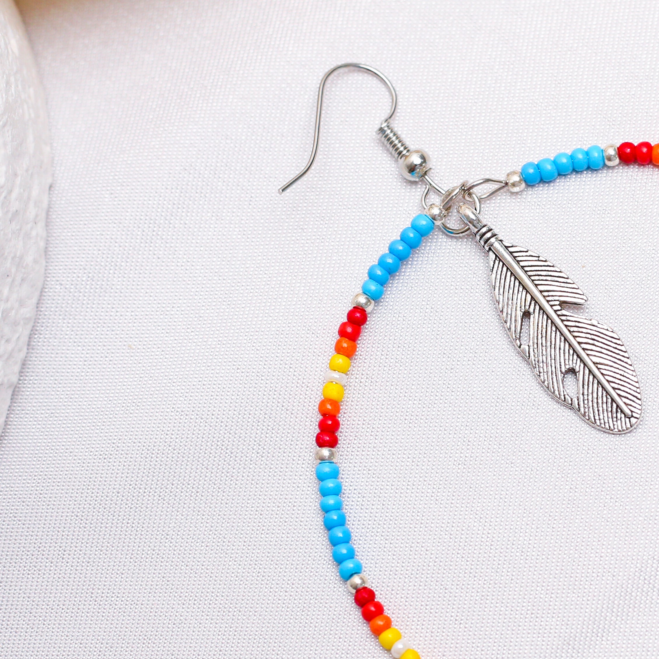 SALE 50% OFF - Blue Round Pattern Beaded Handmade Hoop Earrings For Women