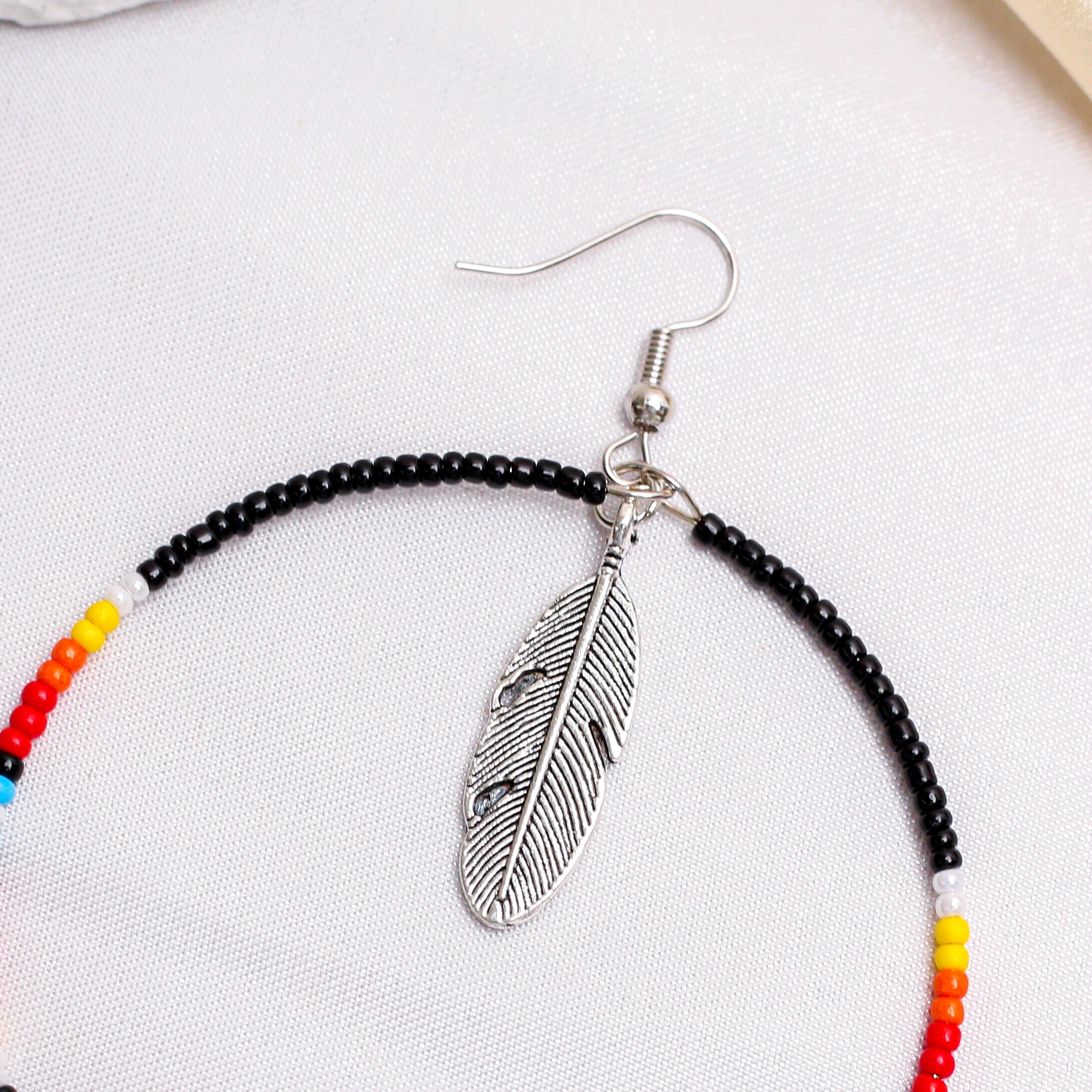 SALE 50% OFF - Black Round Pattern Beaded Handmade Hoop Earrings For Women