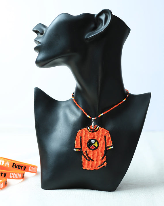 (SALE 50% OFF) Handcrafted Beaded Necklace in the Shape of an Orange Shirt