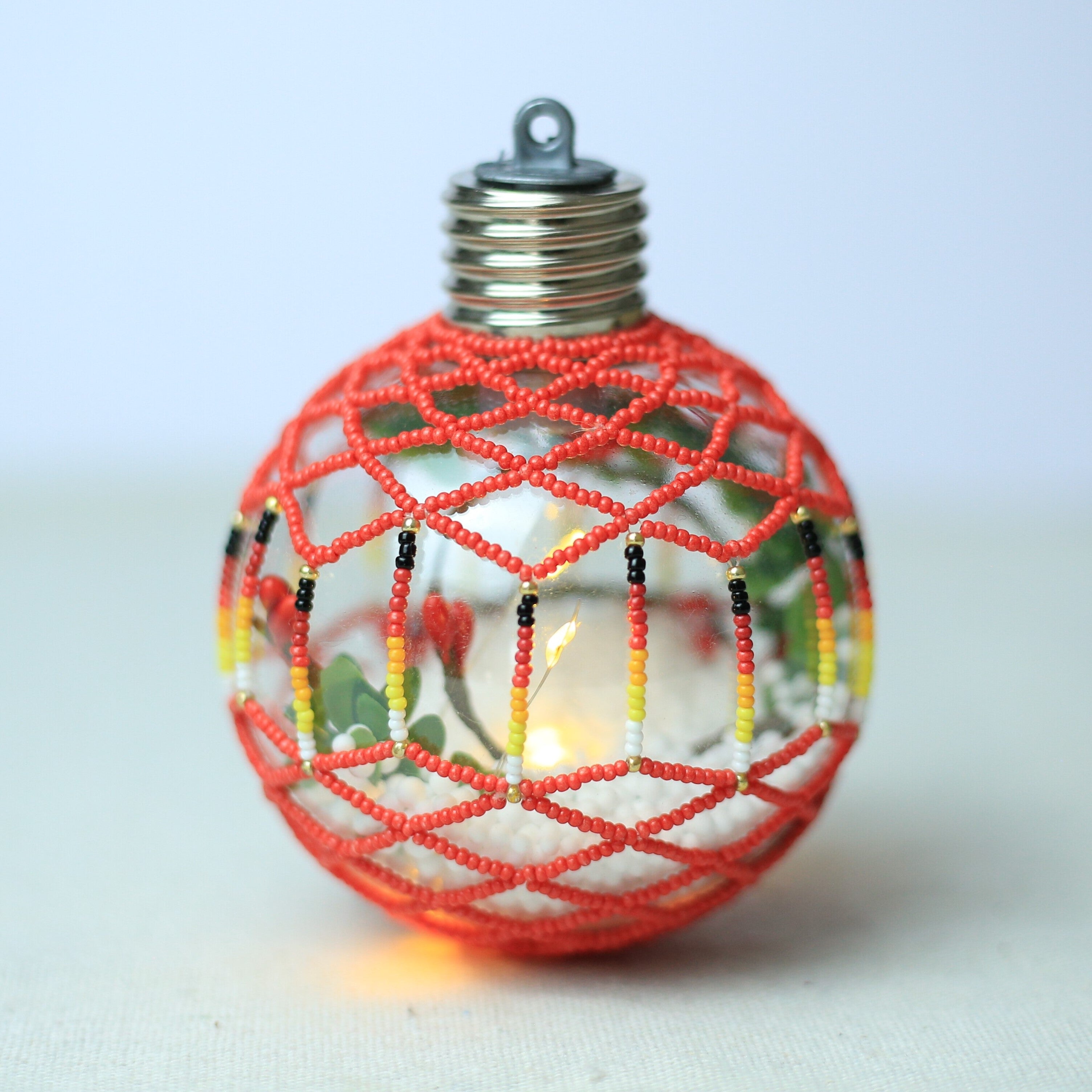 Red Sparkly Handmade Beaded Ornament with Luminous Lights Premium
