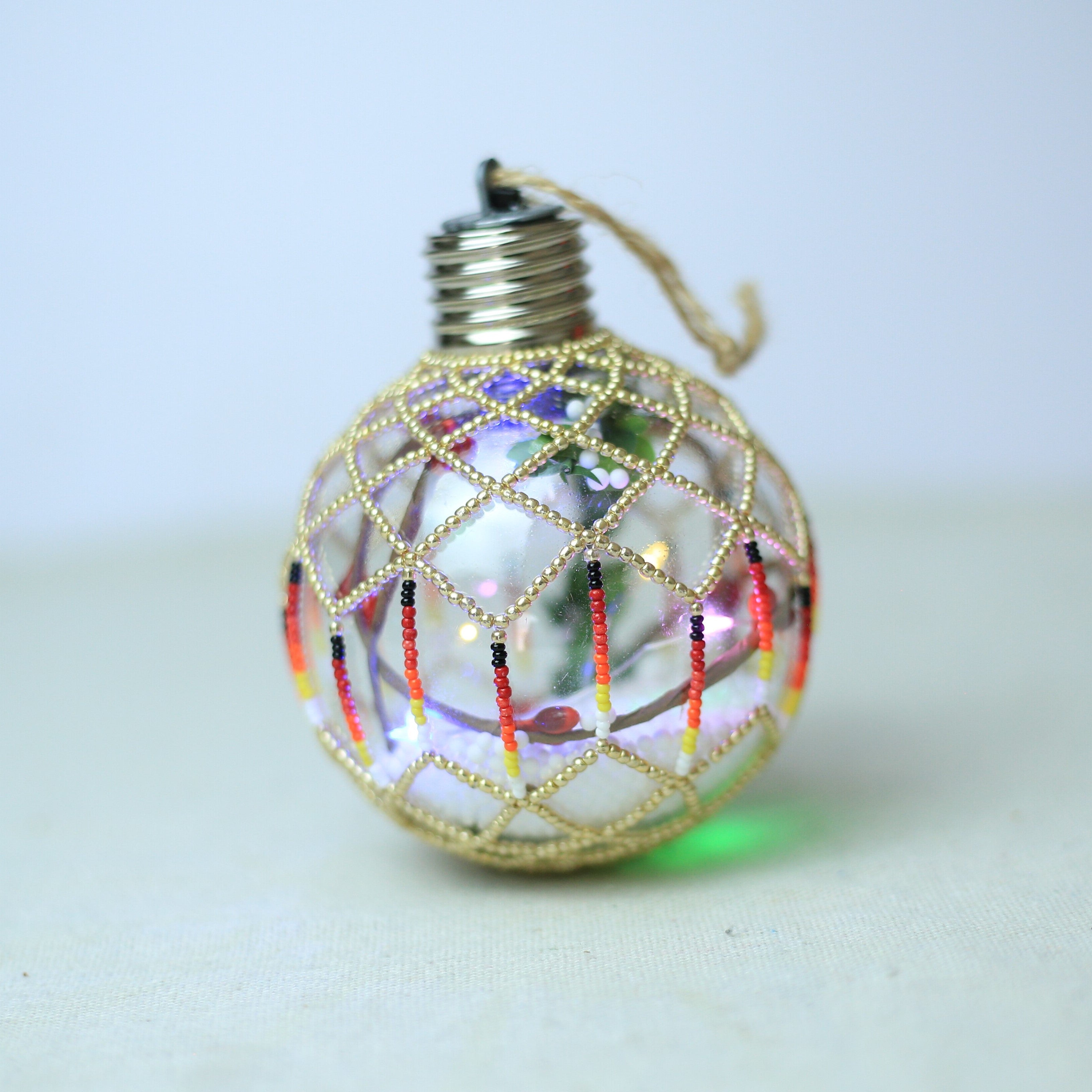 Silver Sparkly Handmade Beaded Ornament with Luminous Lights Premium
