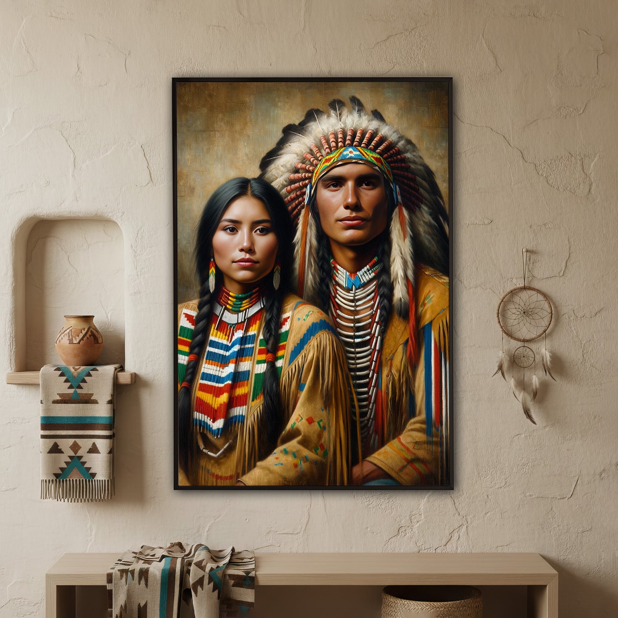 Custom Native American Couple Portrait Photo Canvas Art Gift Home Decor