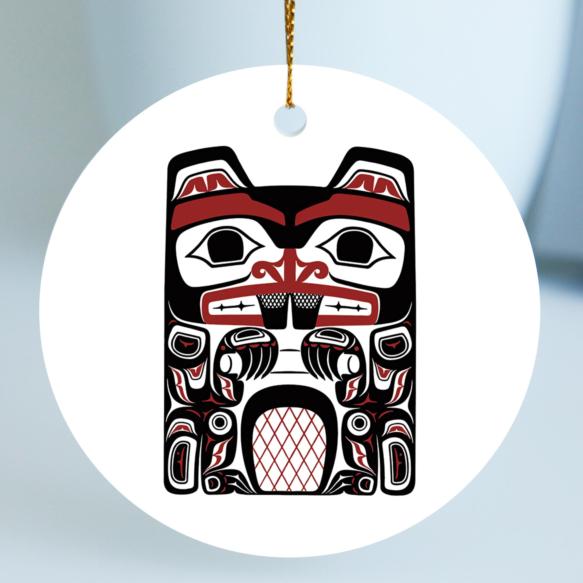 Native Beaver Spirit Ceramic Ornament – Handcrafted Indigenous Art Decoration