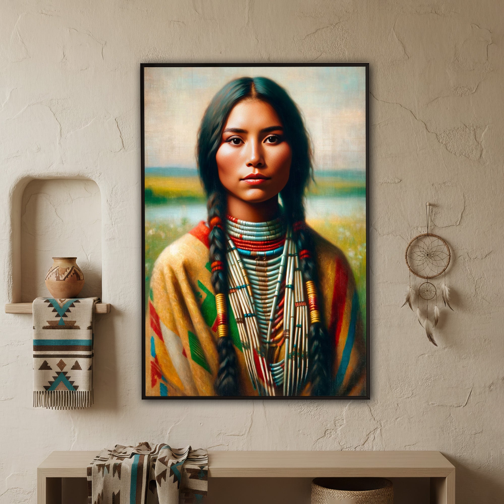 Custom Native American Women Portrait Photo Canvas Art Gift Home Decor