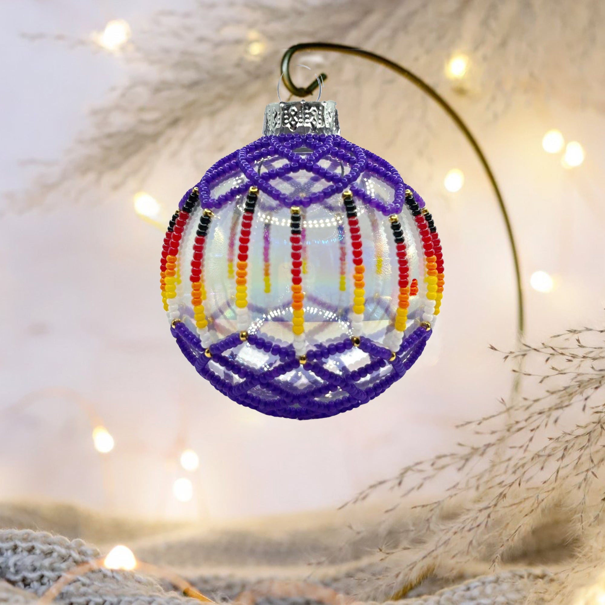 Purple Beaded Handmade Ornament Holiday Decor Gifts
