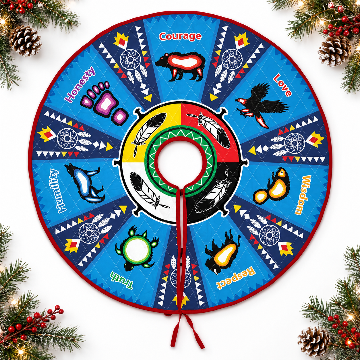 Seven Grandfather Teachings - Quilted Tree Skirt Holiday Decor