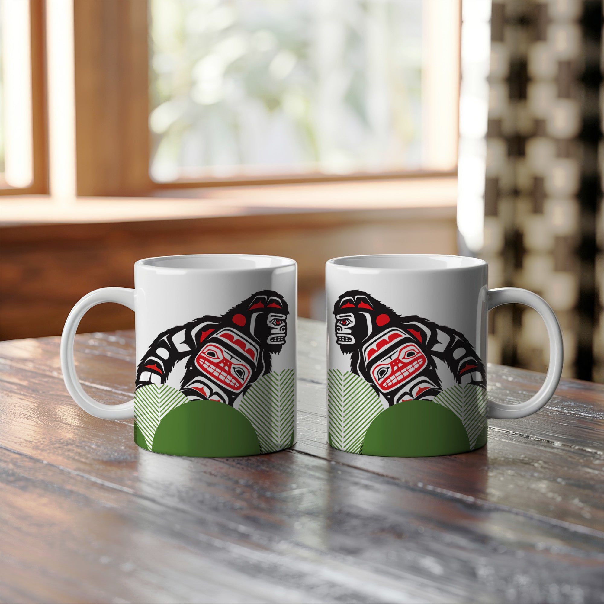 Native American Art Mug – Custom Black Bear & Red Design