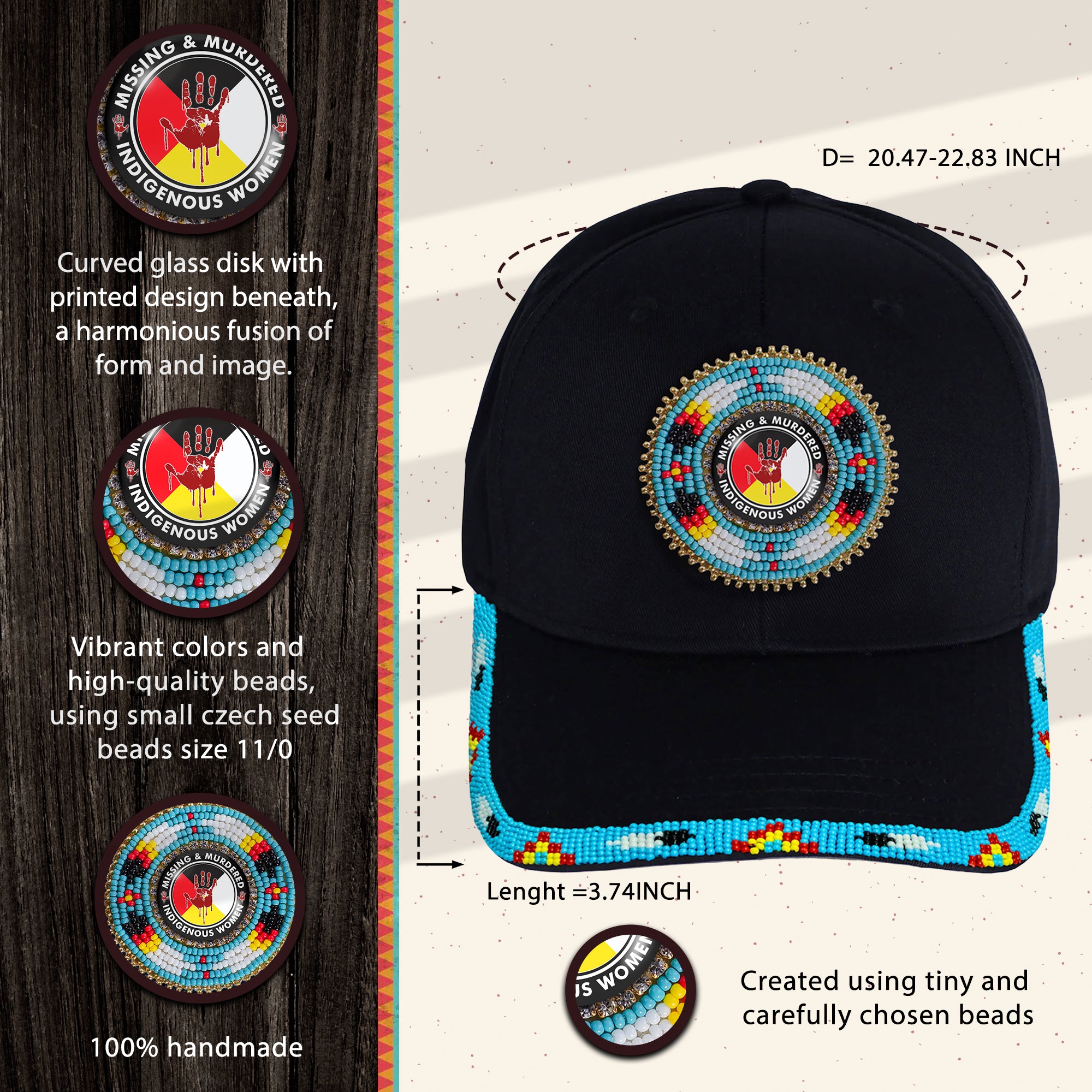 SALE 50% OFF - MMIW Red Hand Baseball Cap With Patch Brim Unisex Native American Style