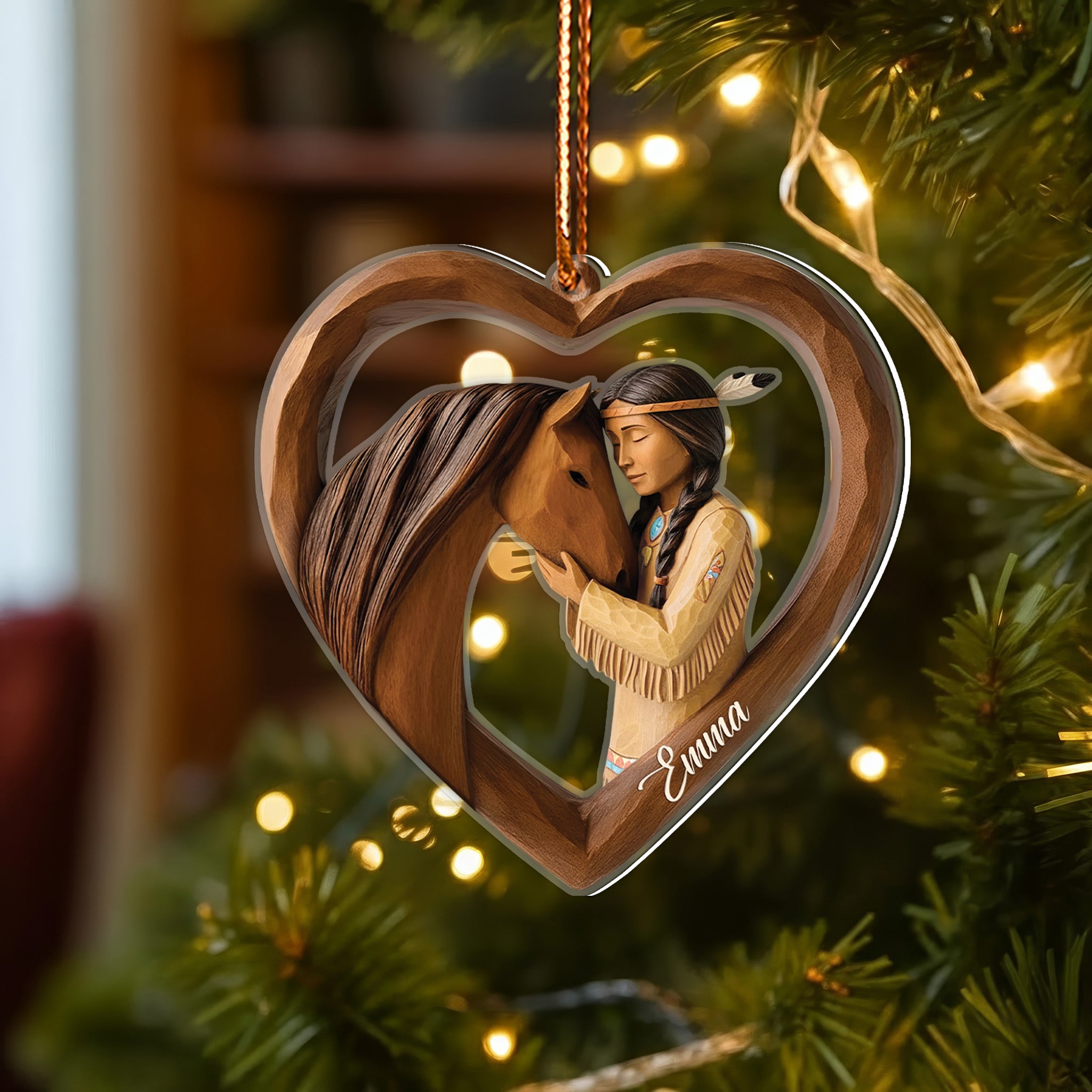 Spirit of the Horse and Maiden Ornament Unique Christmas Gift Decor Flat Acrylic (Custom Name)