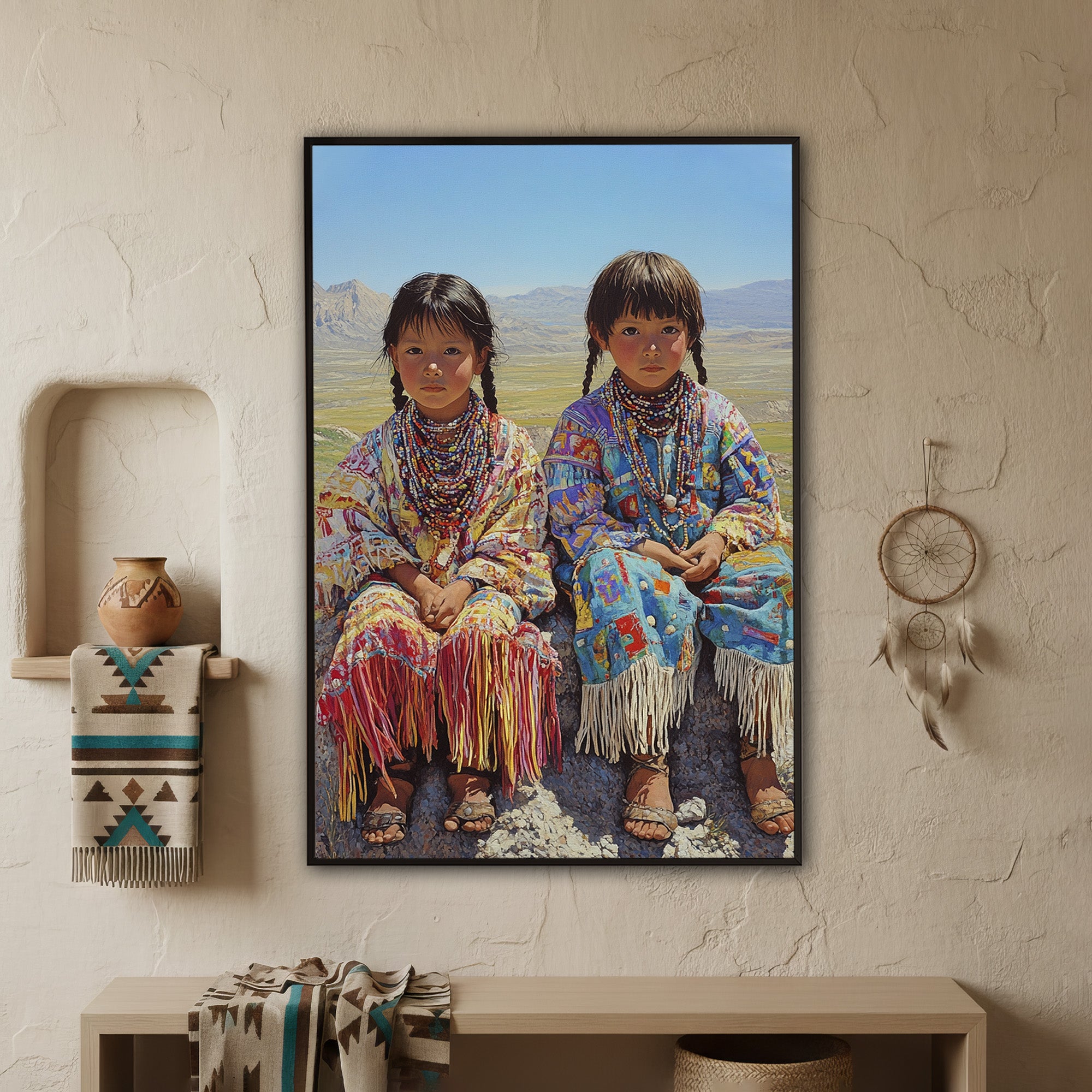 Custom Native American Children Portrait Photo Canvas Art Gift Home Decor
