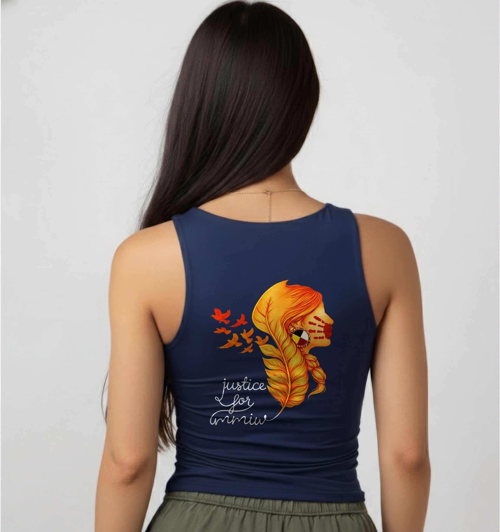[Two Sides] Justice for MMIW Hoodie - Indigenous Woman with Feather Design Unisex Tank Top/Long Sleeve/Hoodie Zip