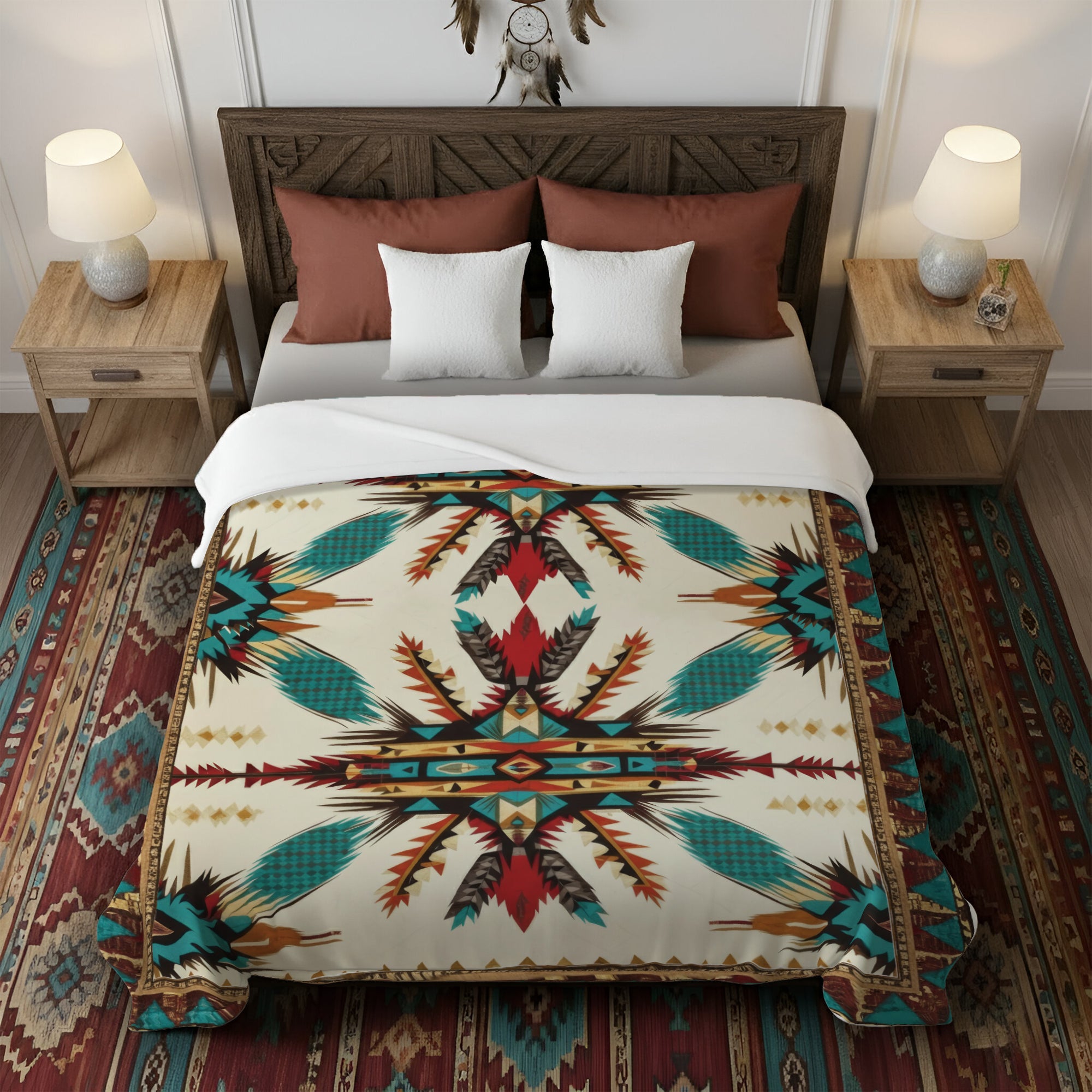 Sacred Feather of the Spirit Native American Cozy Fleece Blanket