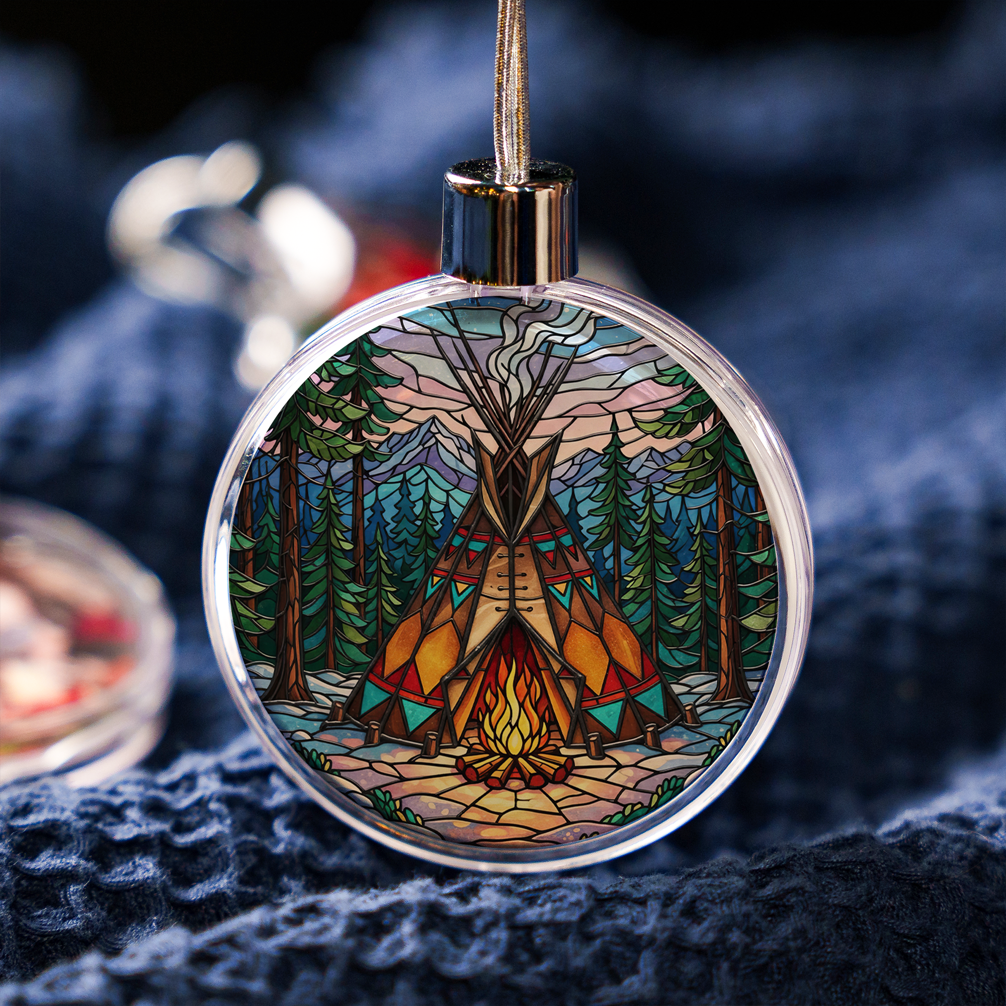 Native Teepee Stained Glass Design Clear Plastic and Aluminium Ornament Unique Christmas Gift Decor