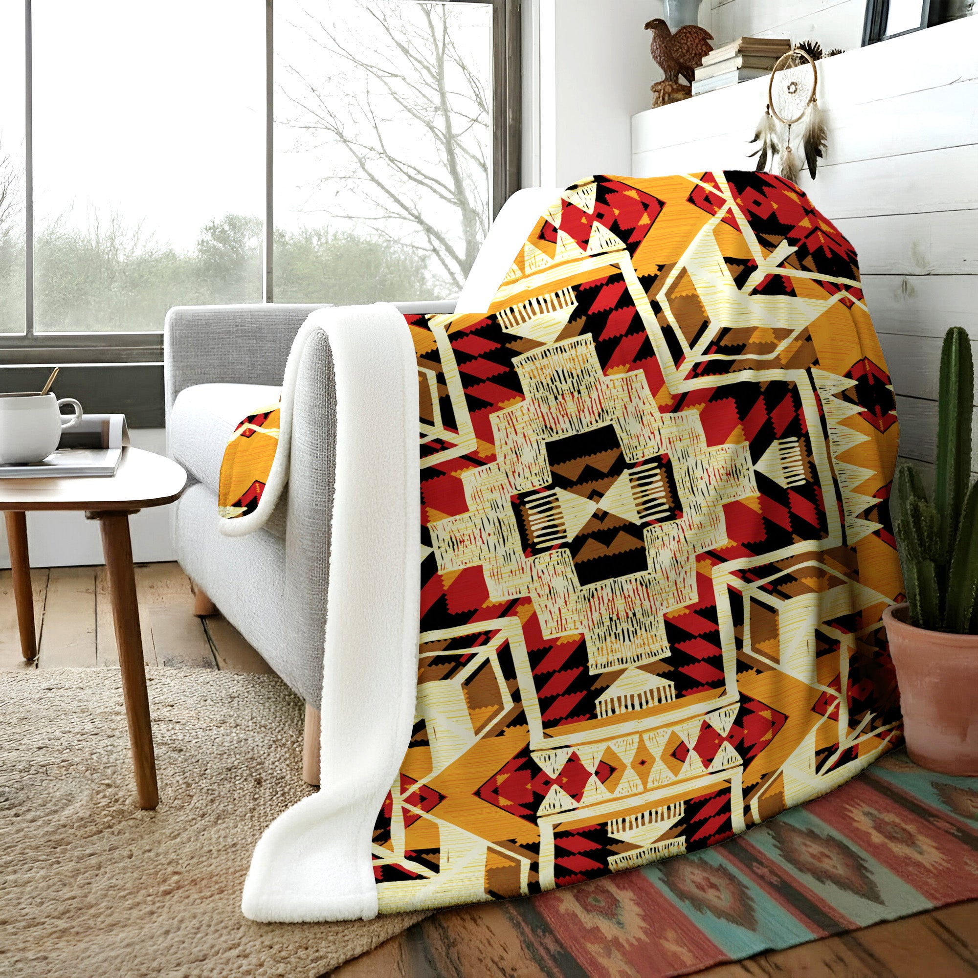 Native American Yellow Pattern Soft And Warm Premium Fleece Blanket