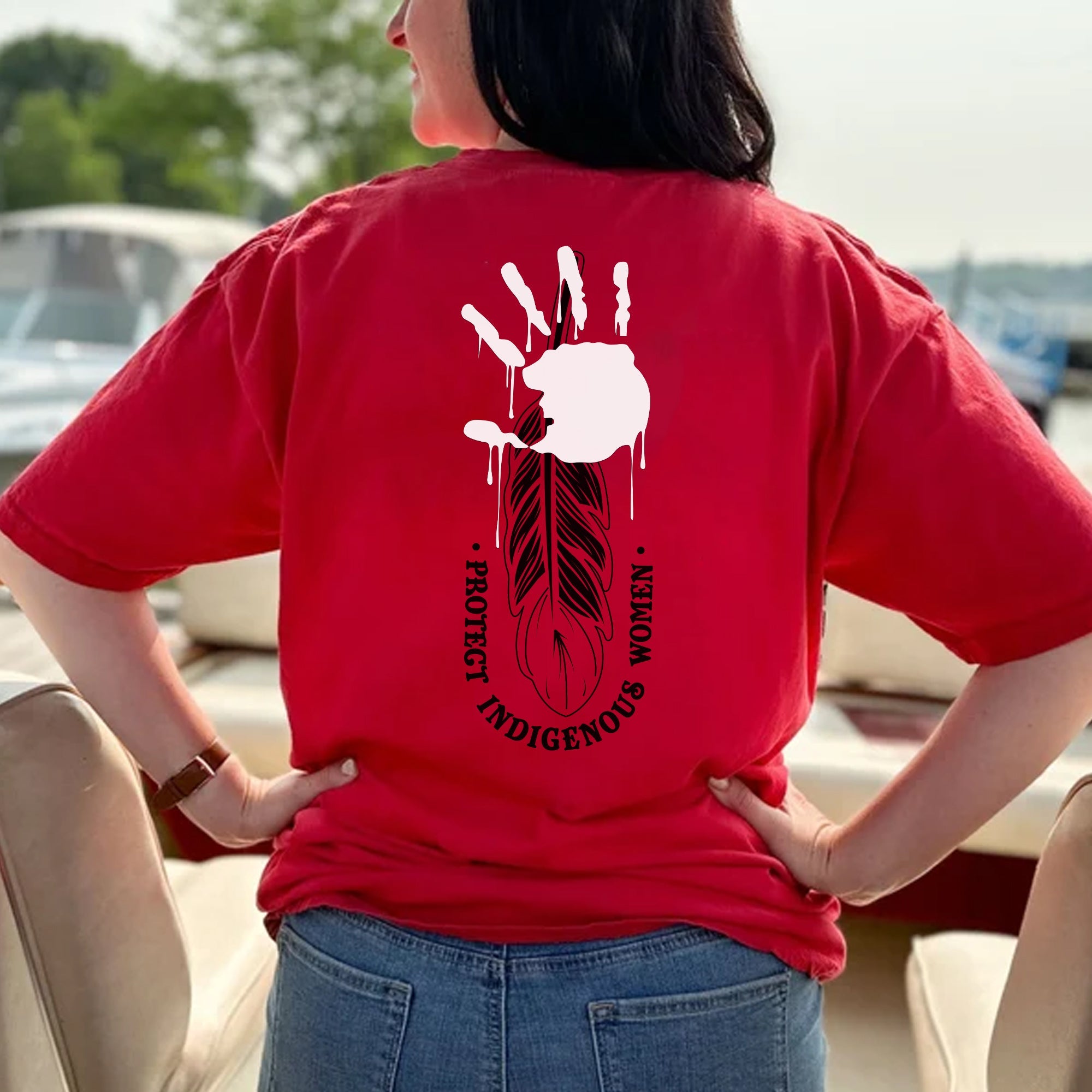 Protect Indigenous Women Red Hand- Unisex T-shirt/T-shirt V-Neck/Hoodie/Sweatshirt-Two Sides