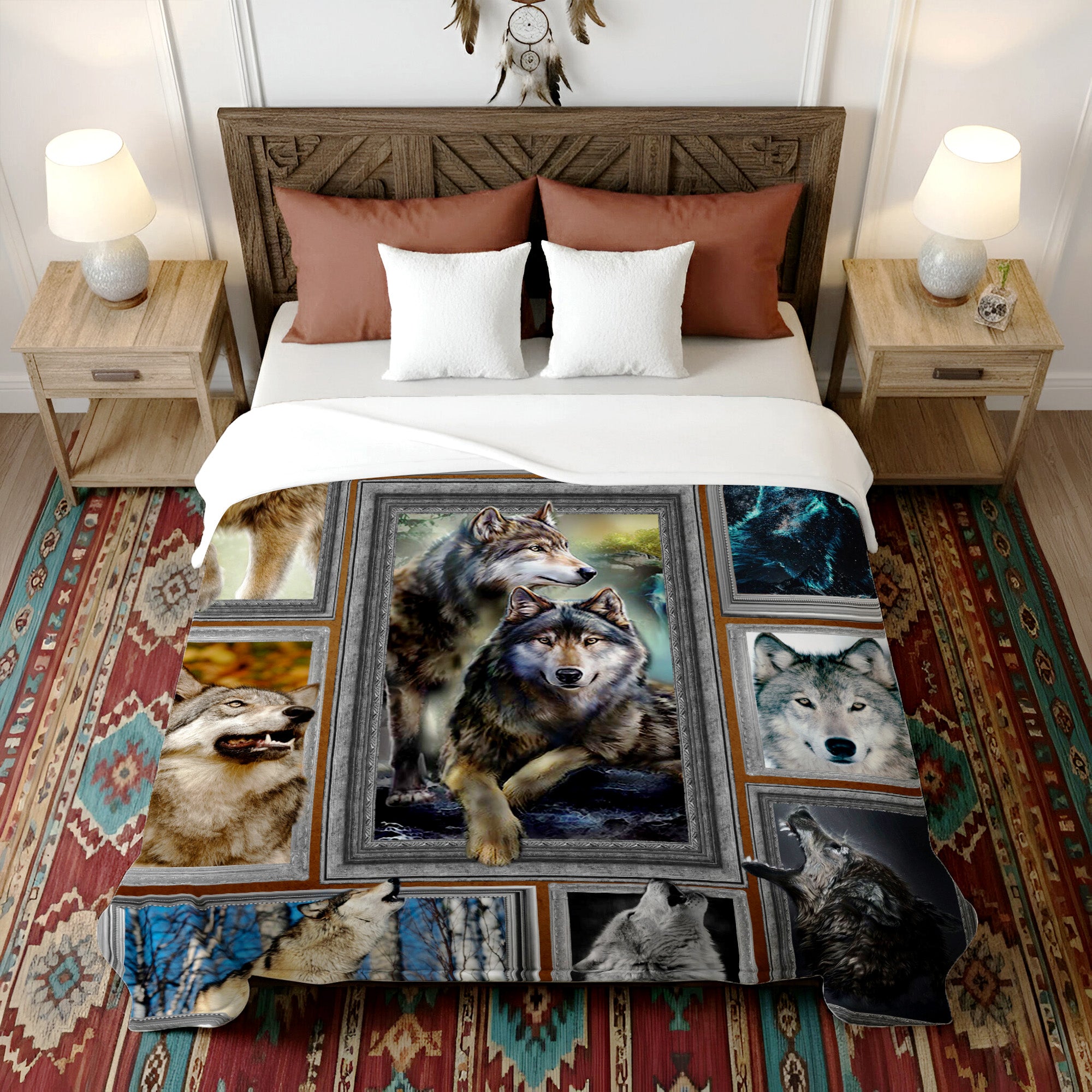 Native Wolf Flock Soft And Warm Fleece Blanket Native Premium American Style