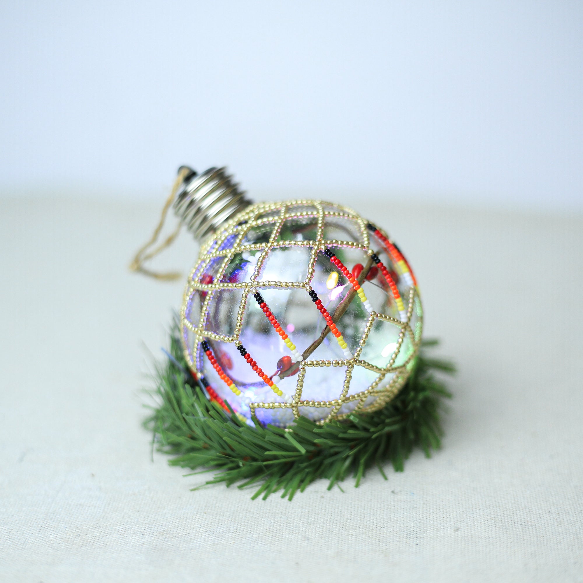Silver Sparkly Handmade Beaded Ornament with Luminous Lights Premium