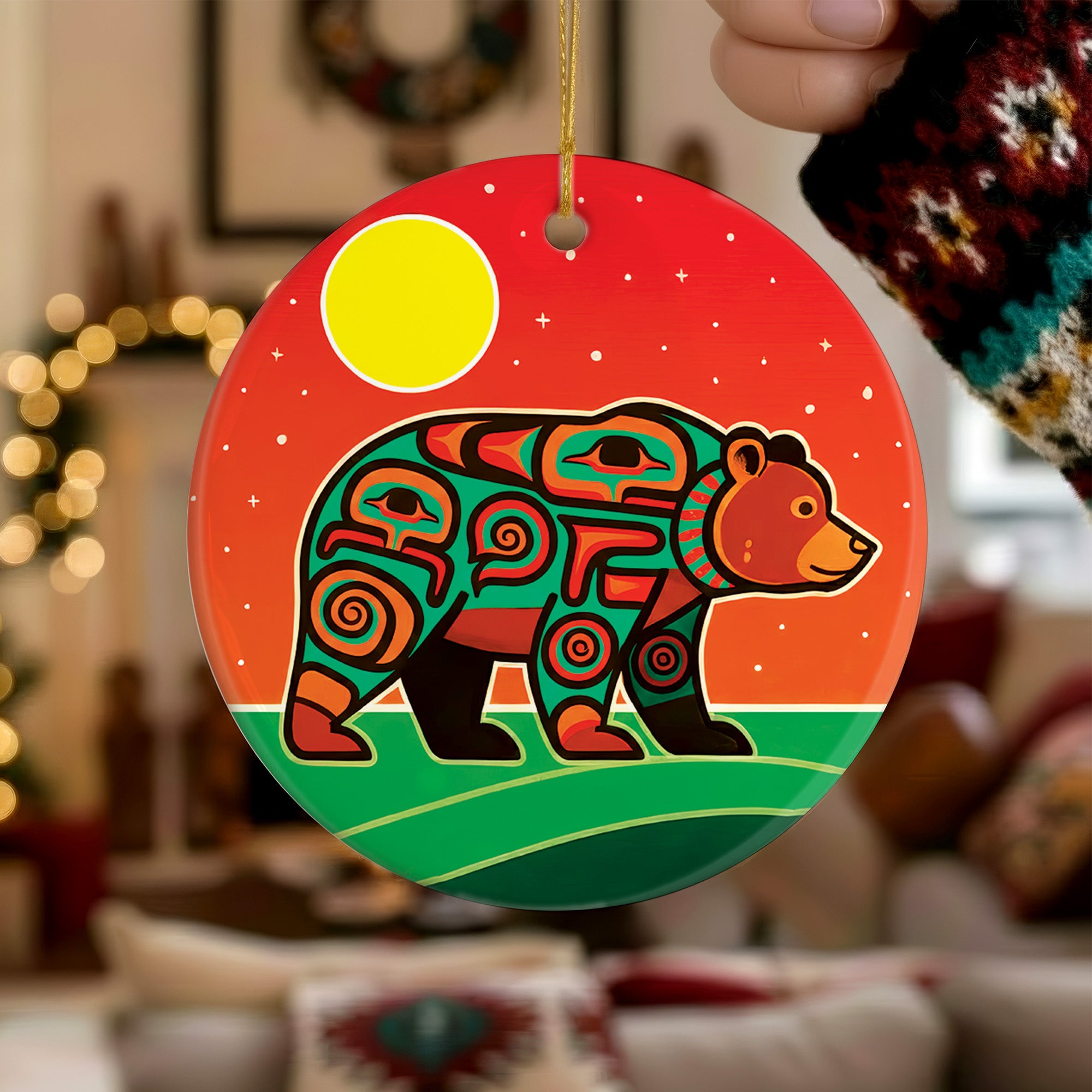 Native Tribal Bear Spirit Ceramic Ornament – Indigenous Art Decor