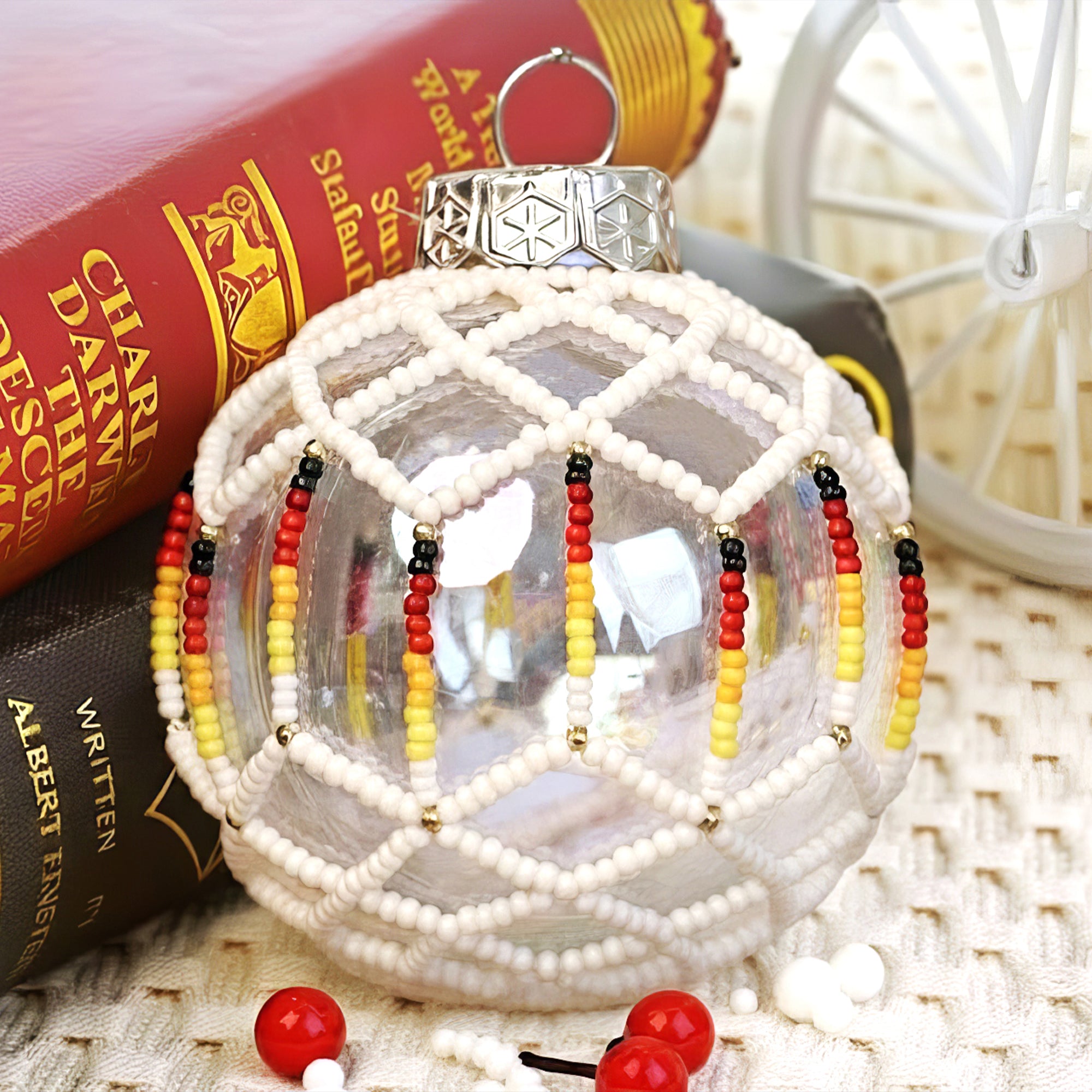 Snow White Beaded Ornament Handcrafted Holiday Decor Gift