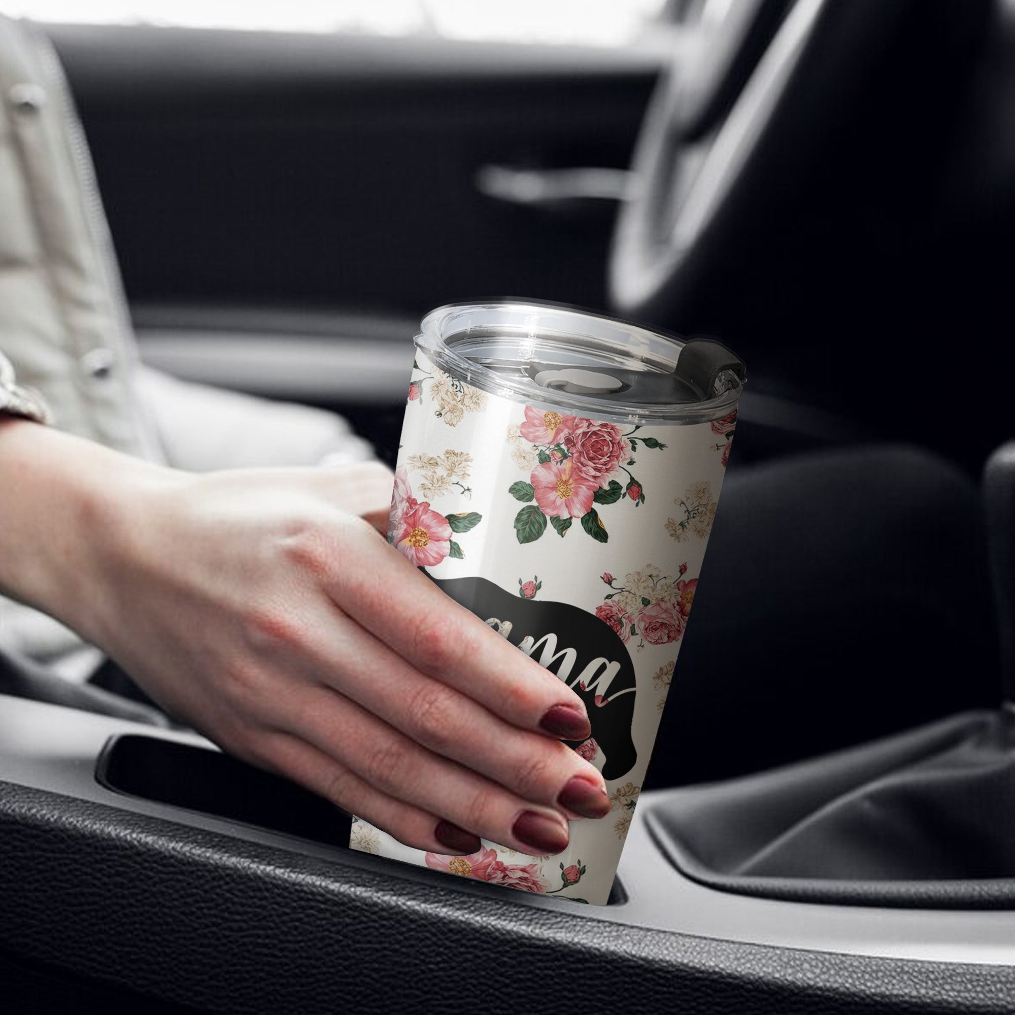 Native AmericanMama Bear Floral Tumbler Stainless Steel Drinking Cup