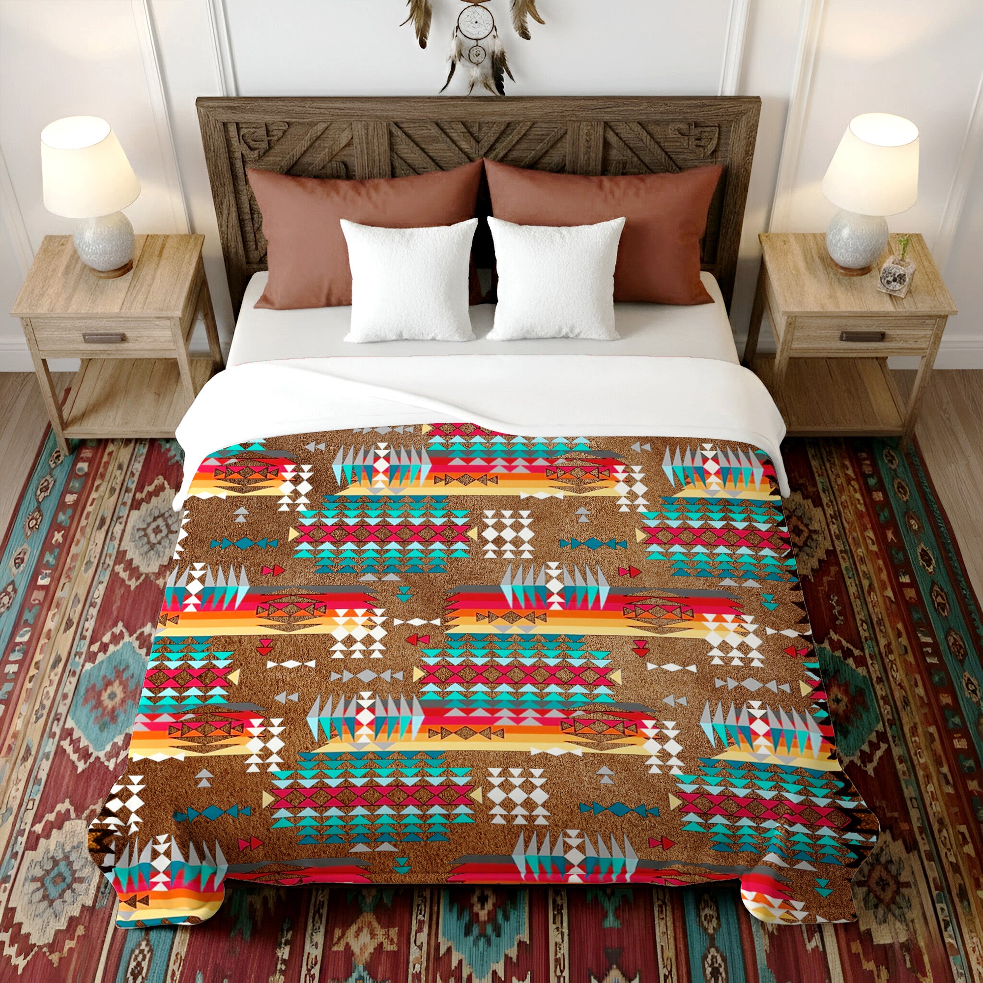 Native American Style Brown Pattern Soft And Warm Premium Fleece Blanket