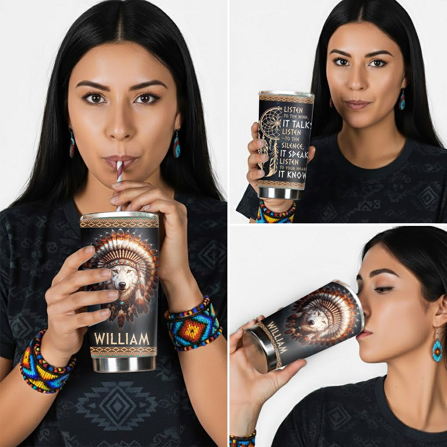 Warrior Wolf Tumbler Stainless Steel Drinking Cup (Custom Name)