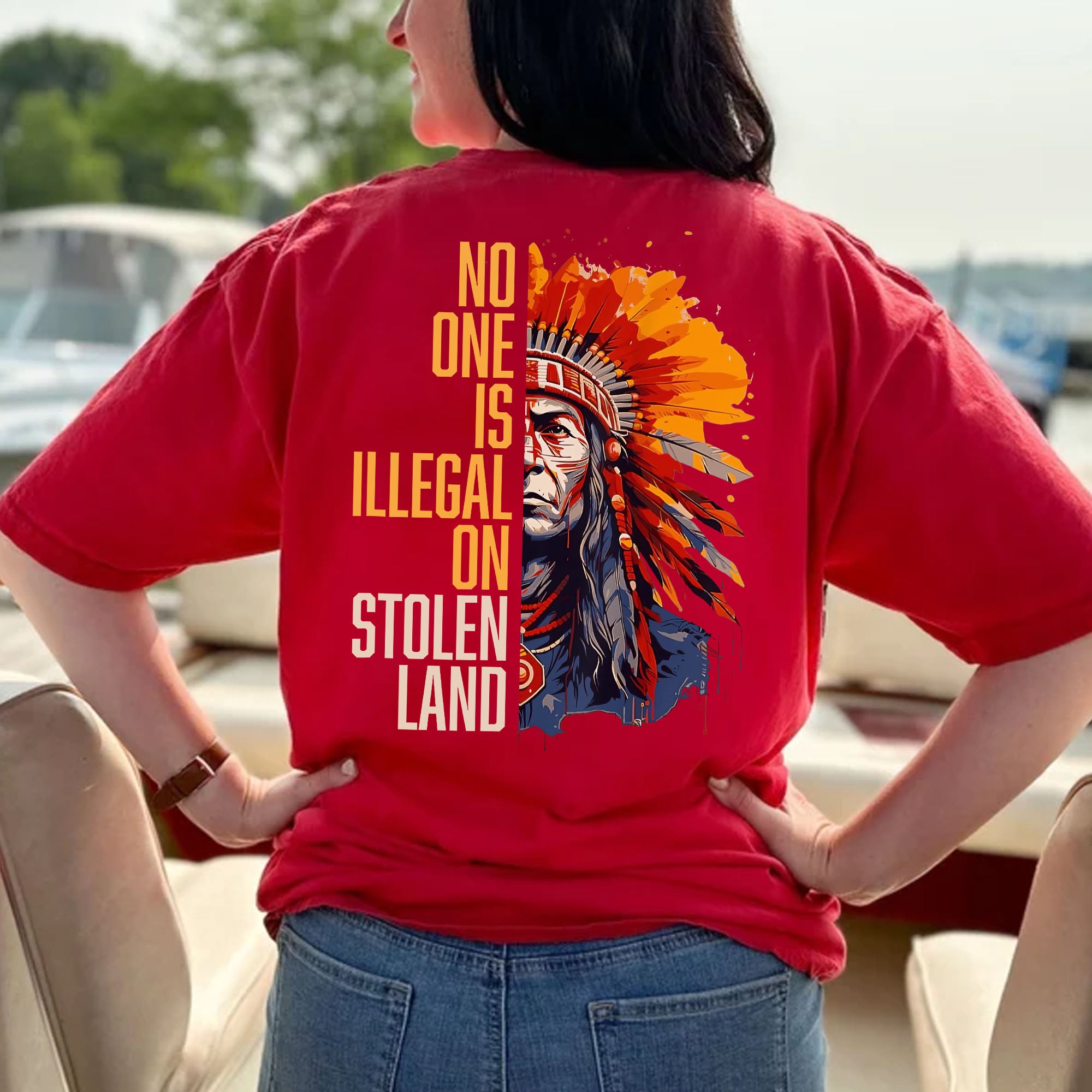 No One Is Illegal On Stolen Land Style 15 - Unisex T-shirt/T-shirt V-Neck/Hoodie/Sweatshirt - Two Sides