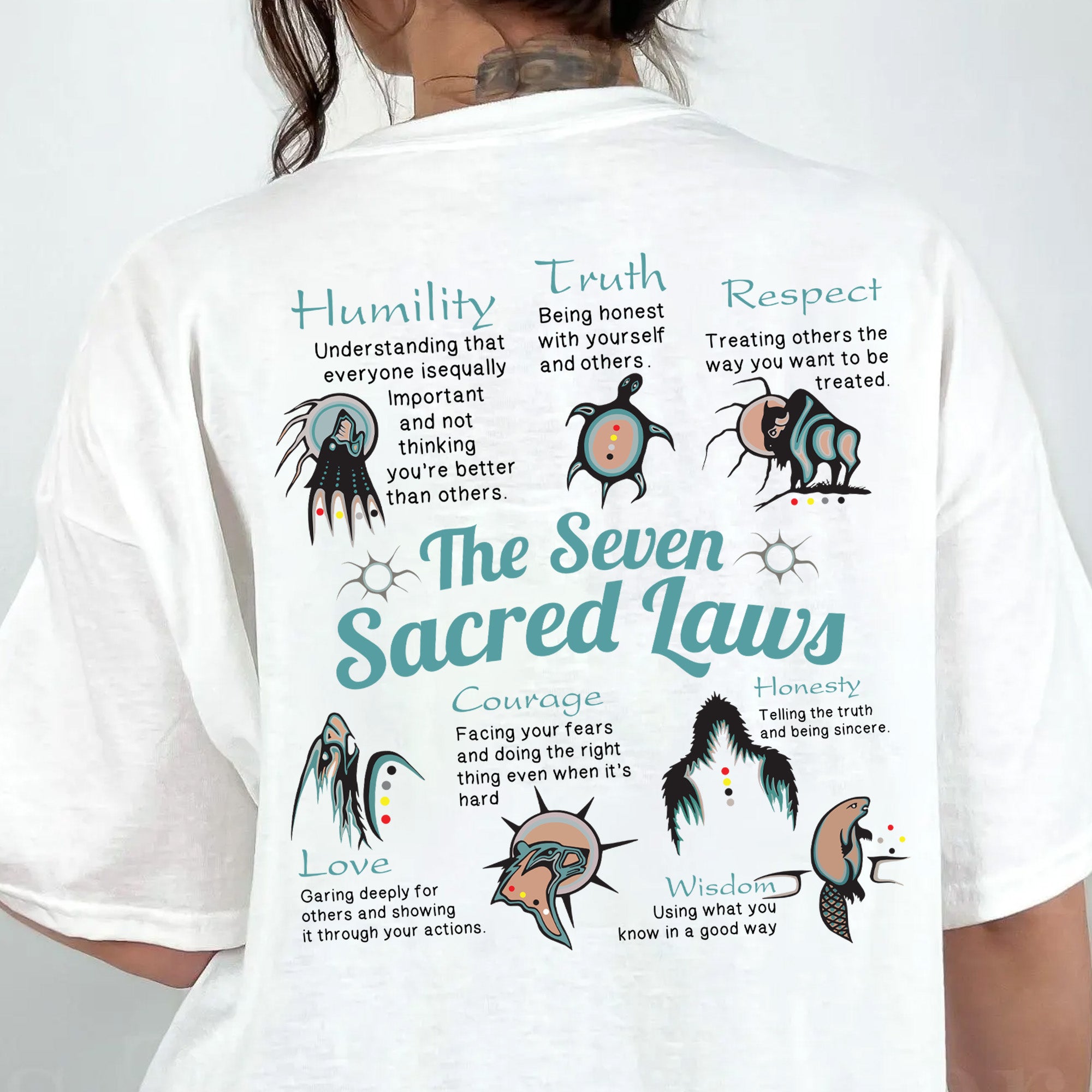 The Seven Sacred Laws Native American Indigenous Culture Unisex Two Sides T-Shirt/T-Shirt V-Neck/Hoodie/Sweatshirt