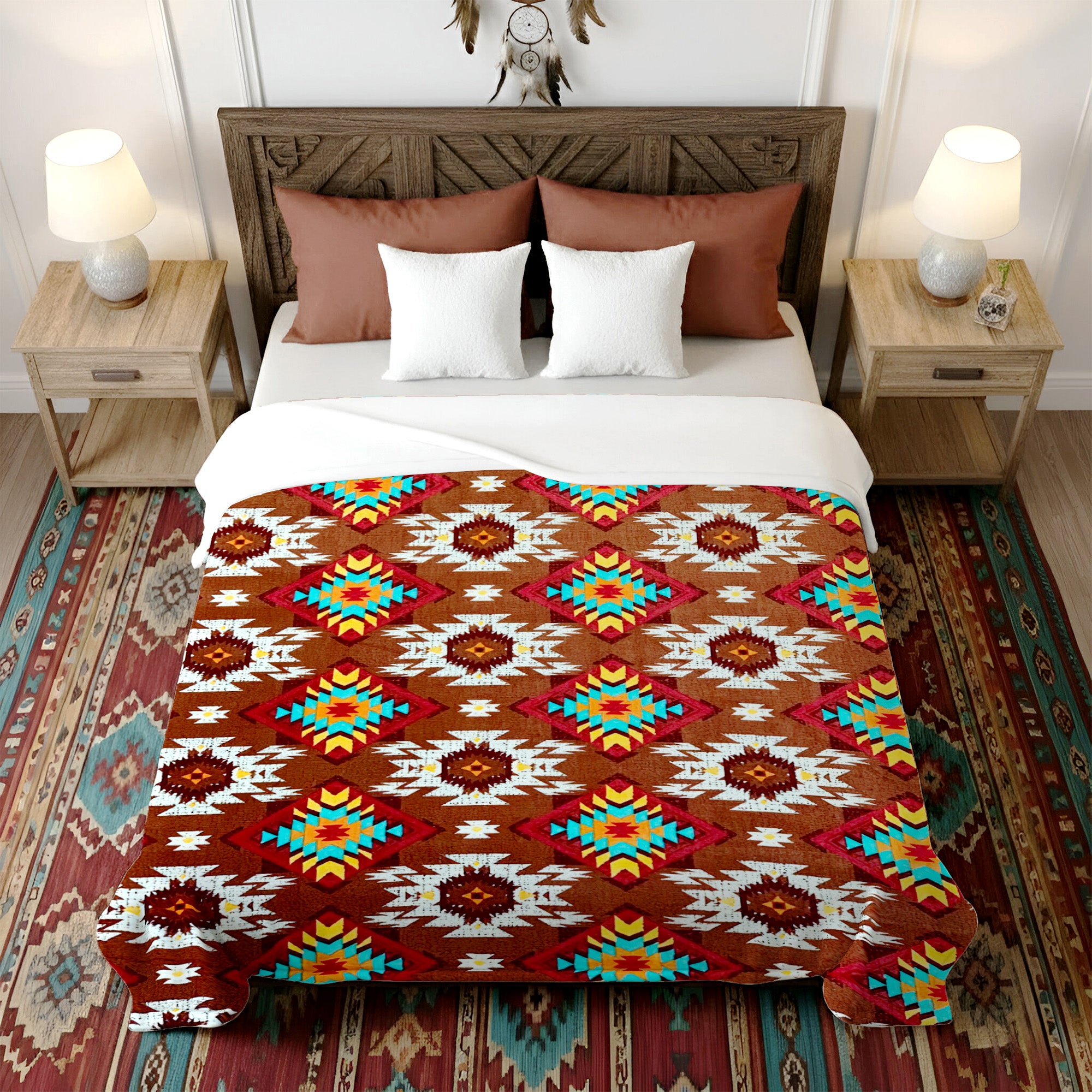 Native American Style Brown Pattern Soft And Warm Fleece Blanket