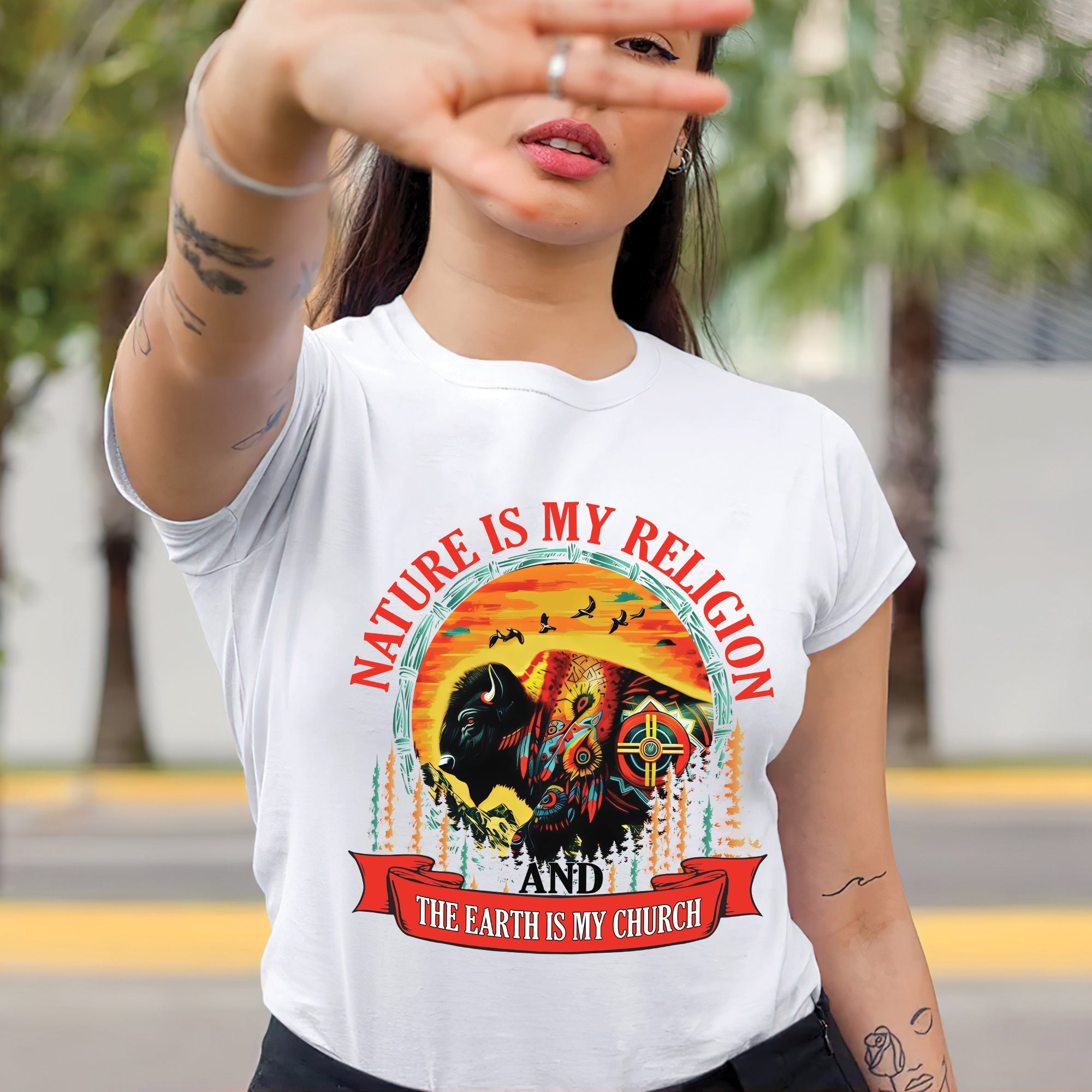 Nature Is My Religion Earth Is My Church Native American Art Buffalo Design Unisex T-shirt/T-shirt V-Neck/Hoodie/Sweatshirt
