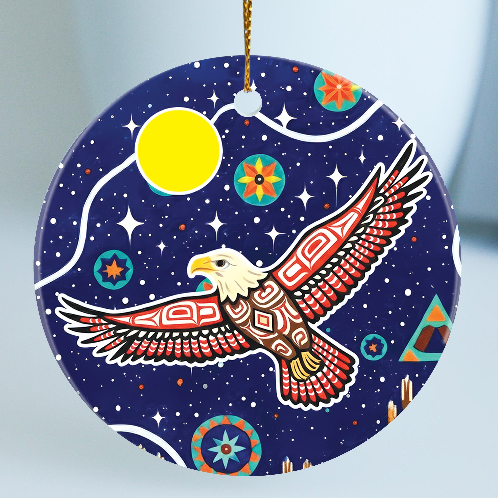Tribal Eagle of the Night Sky Ceramic Ornament – Indigenous Art Decor