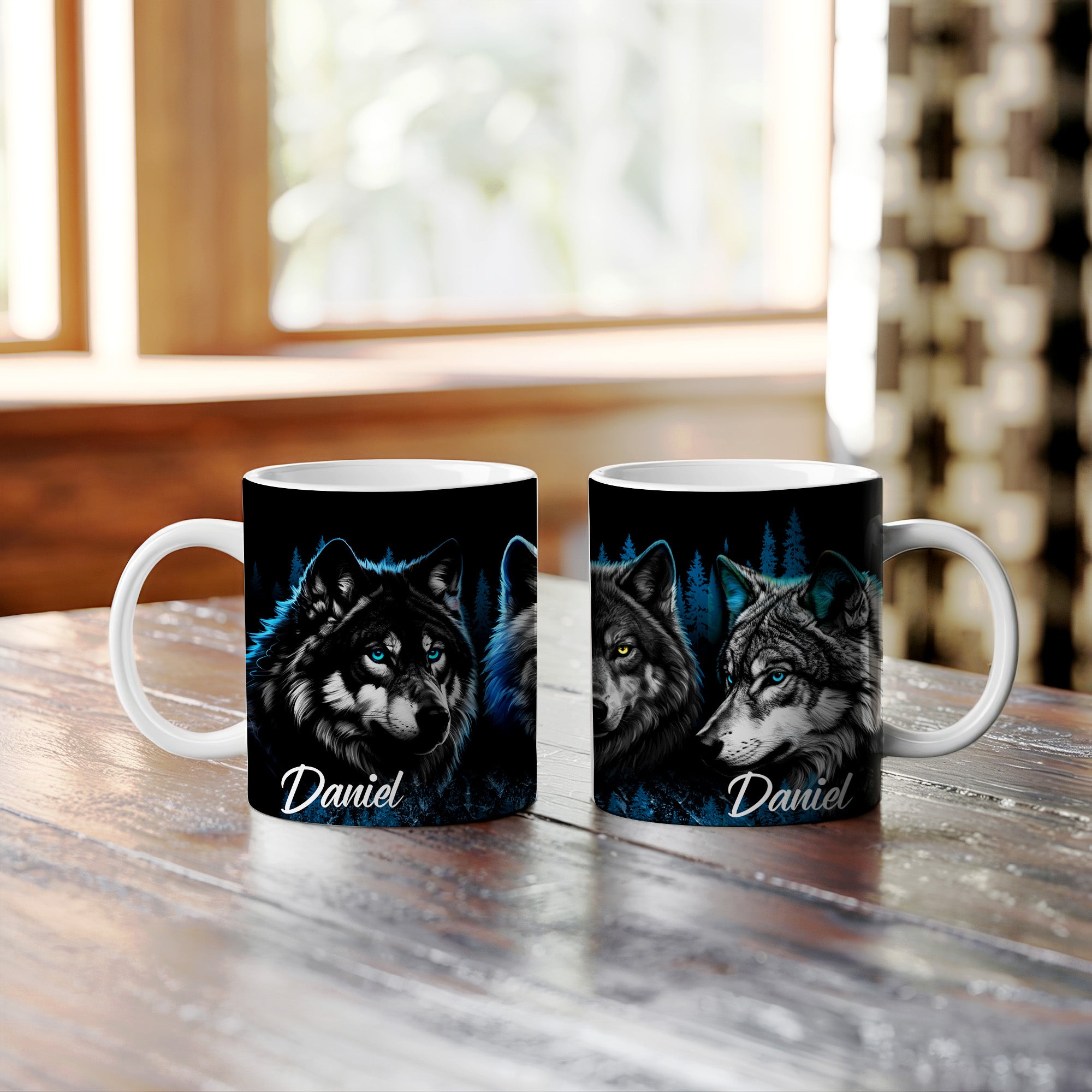 Personalized Wolf Spirit Mug - Mug with Native American Wolf Artwork (Custom Name)